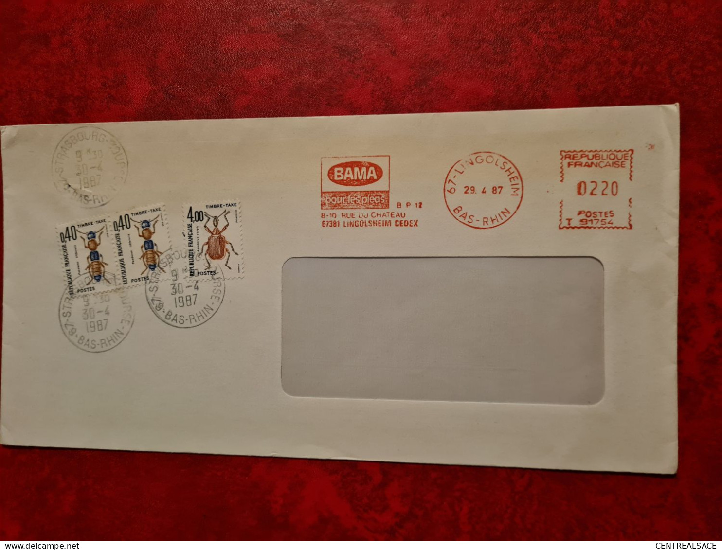 LETTRE 1987 LINGOLSHEIM ENTETE BAMA POUR LES PIEDS   POUR  STRASBOURG    TIMBRES TAXE COLEOPTERES - Autres & Non Classés