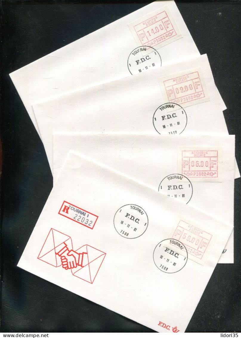 "BELGIEN" 1981, Automatenmarke Mi. 1 (3002) 4x (versch. Wertstufen) Auf 4 FDC (5209/20) - Lettres & Documents