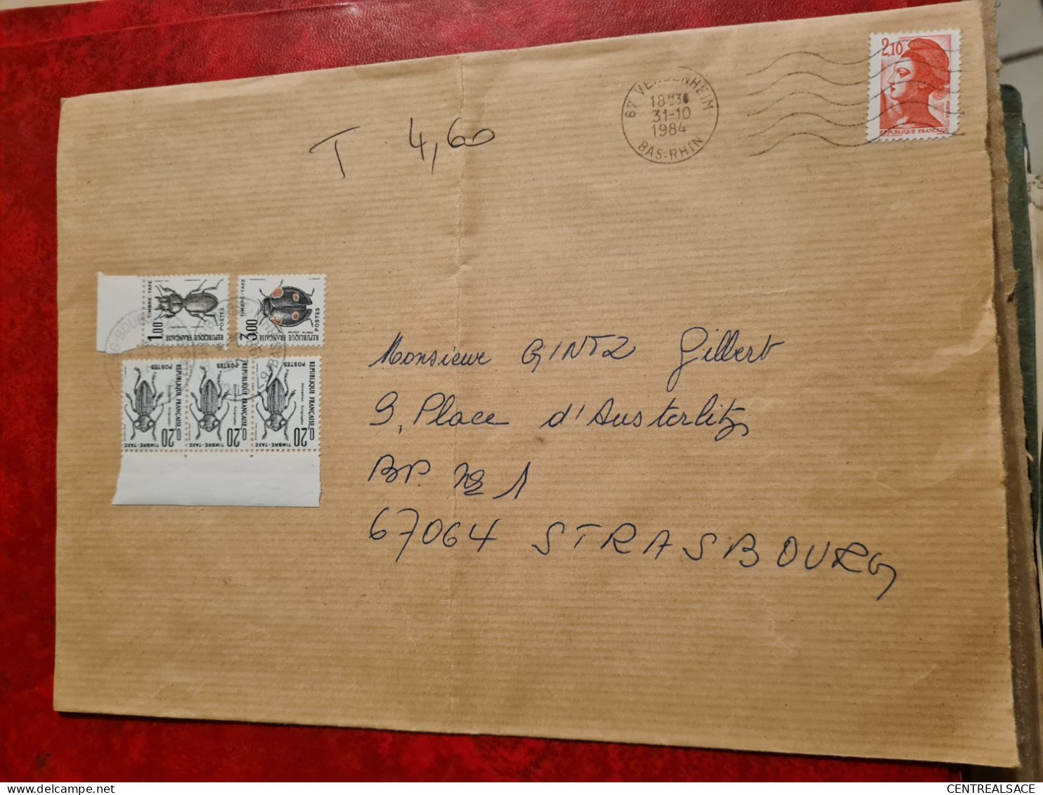 LETTRE 1984 OLWISHEIM CACHET  VENDENHEIM POUR   STRASBOURG   TIMBRES TAXE COLEOPTERES - Autres & Non Classés