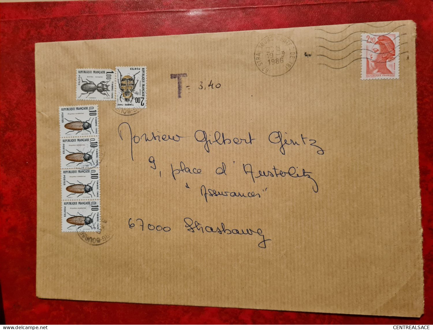 LETTRE 1986 STRASBOURG   CENTRE DE TRI TIMBRES TAXE COLEOPTERES - Other & Unclassified