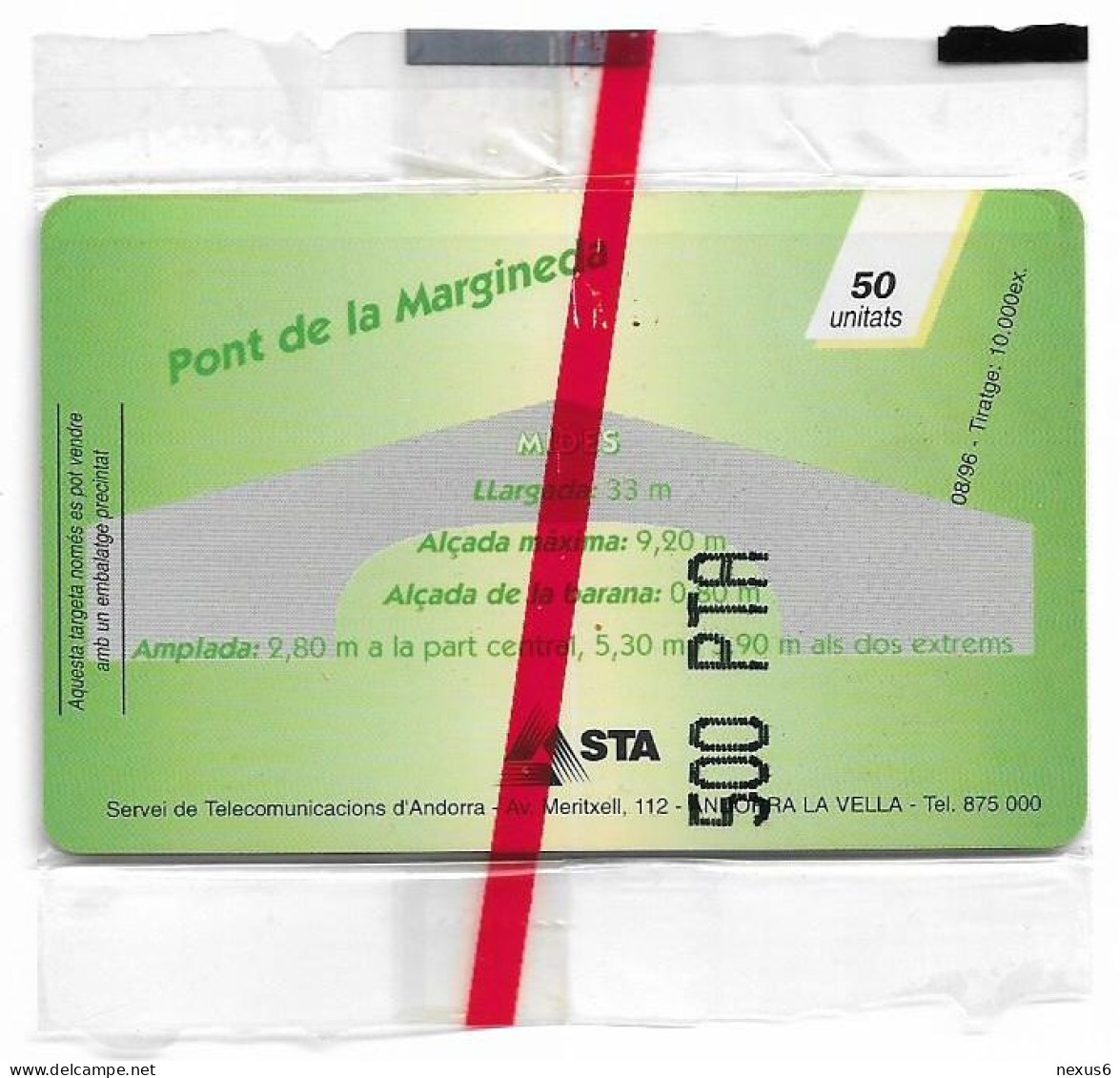 Andorra - STA - STA-0055 - Pont De La Margineda, SC7, 08.1996, 50Units, 10.000ex, NSB - Andorra