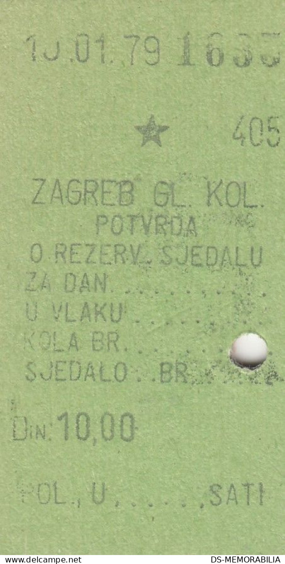 Yugoslavia Yugoslav Railways Train Ticket With Paid Seat Reservation 1979 - Europe