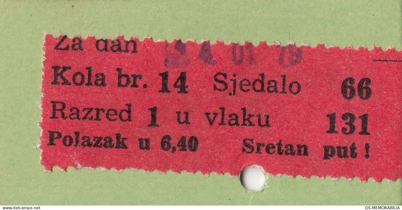 Yugoslavia Yugoslav Railways Train Ticket With Paid Seat Reservation 1979 - Europe