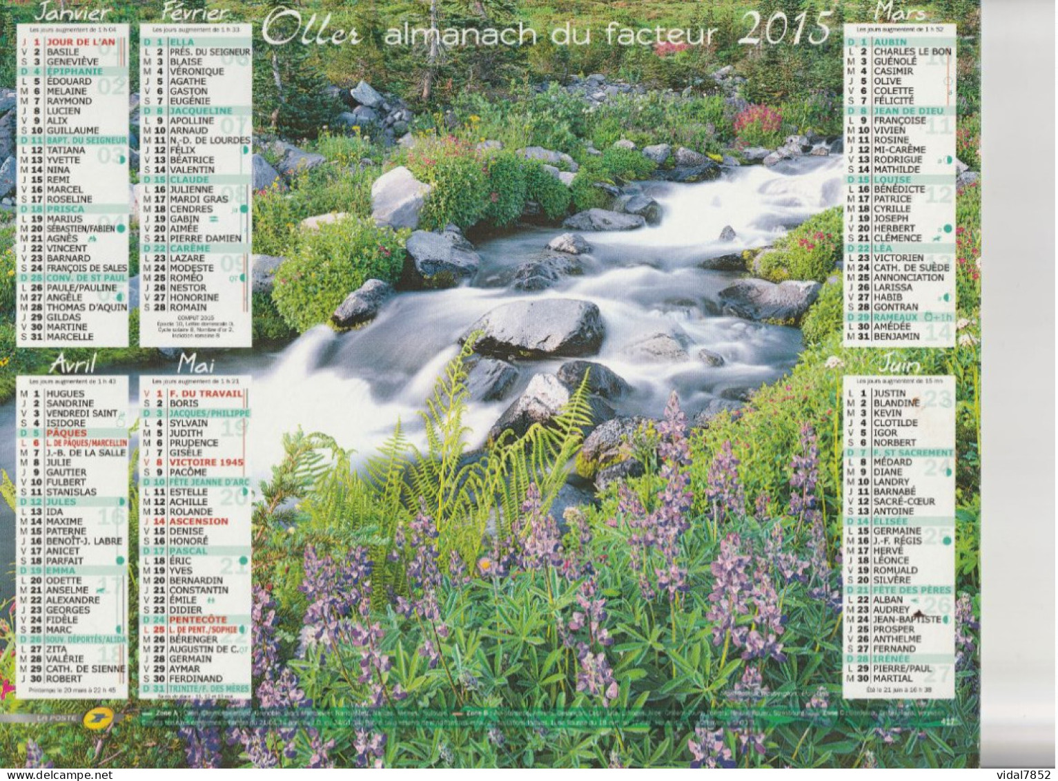 Calendrier-Almanach Des P.T.T 2015-Mont Rainier-Cascades De Kirka-Département AIN-01-OLLER - Groot Formaat: 2001-...