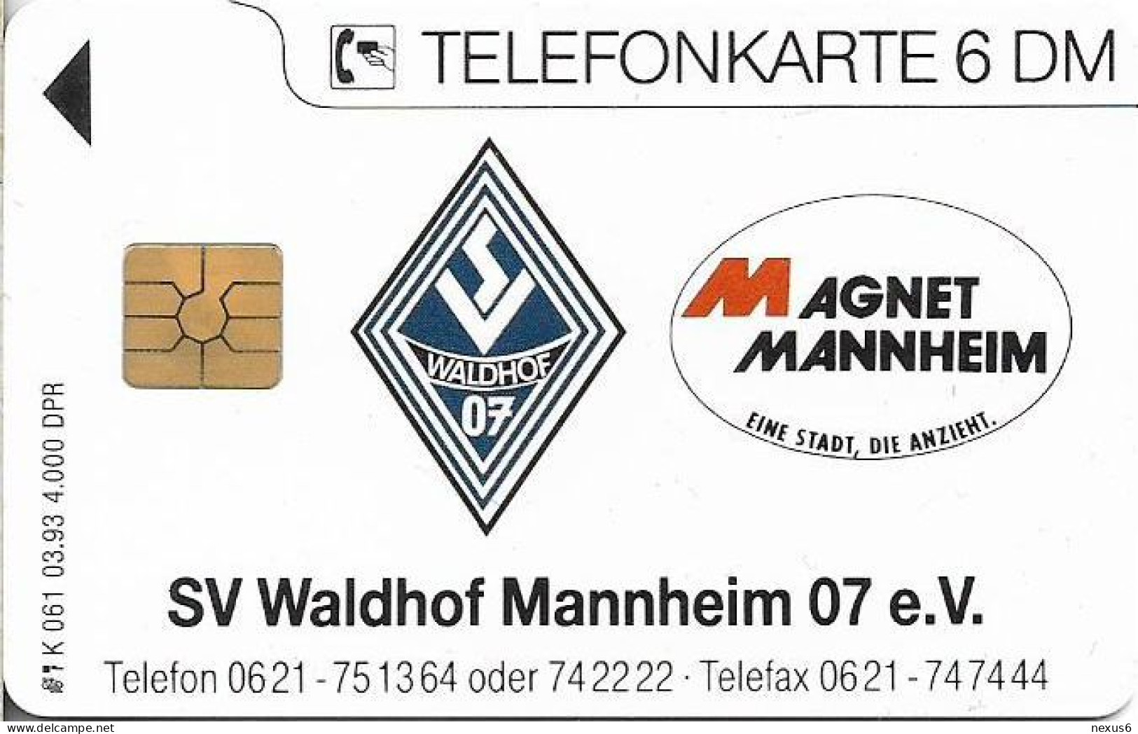 Germany - SV Waldhof Mannheim 07 E.V. Football Stadium - K 0061 - 03.1993, 6DM, 4.000ex, Mint - K-Reeksen : Reeks Klanten