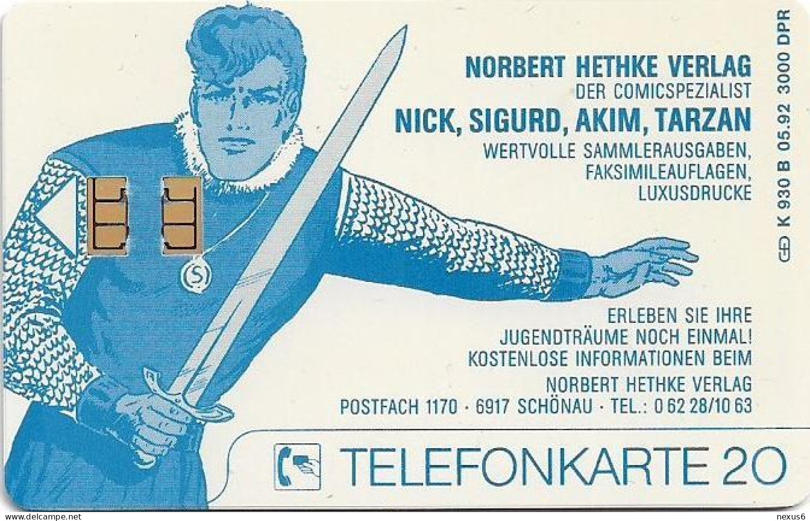 Germany - Norbert Hethke Verlag Nr.2B - Sigurd - K 0930B - 05.1992, 20U, 3.000ex, Mint - K-Series : Serie Clientes