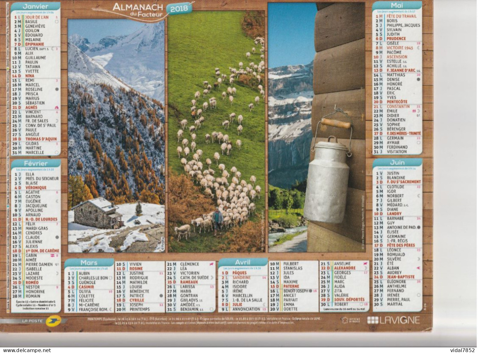 Calendrier-Almanach Des P.T.T 2018-Département AIN-01-LAVIGNE - Groot Formaat: 2001-...