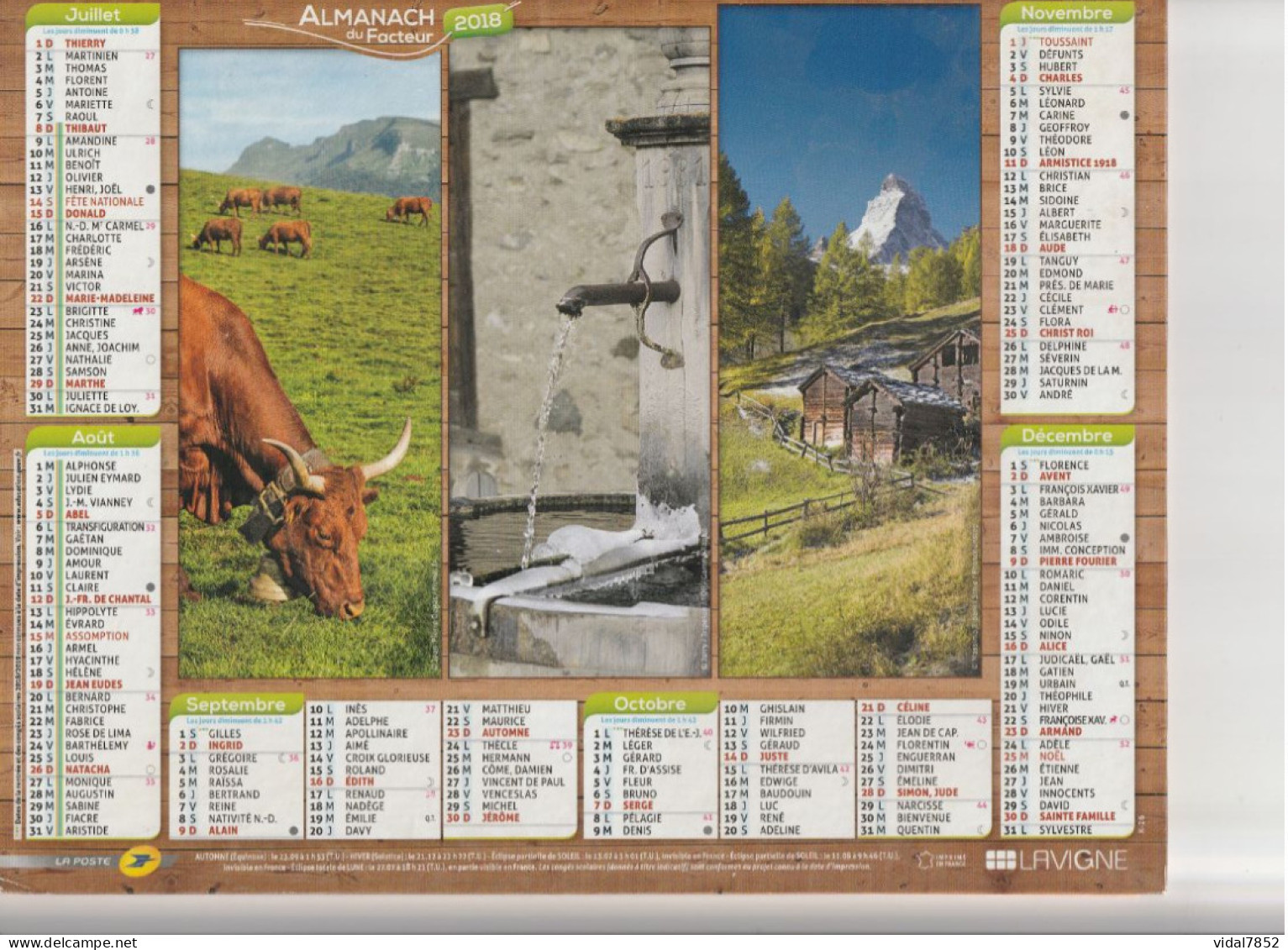 Calendrier-Almanach Des P.T.T 2018-Département AIN-01-LAVIGNE - Grand Format : 2001-...