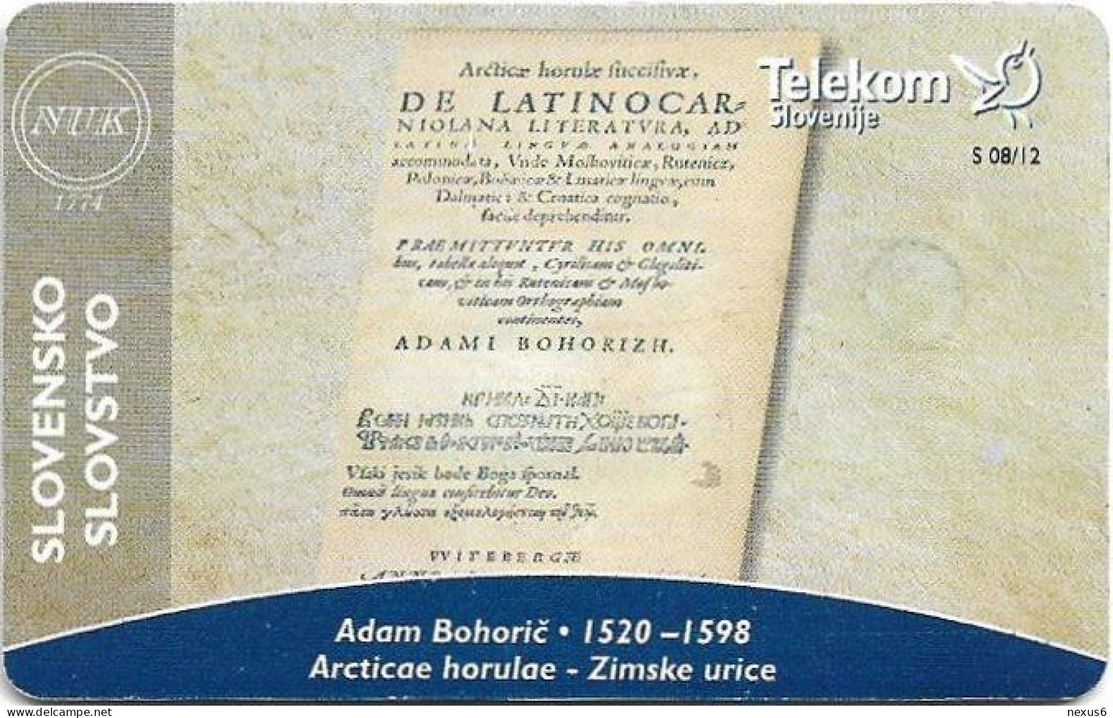 Slovenia - Telekom Slovenije - Slovenian Literature - Adam Bohorič, Gem5 Black, 07.2006, 100Units, 7.000ex, Used - Slovenia