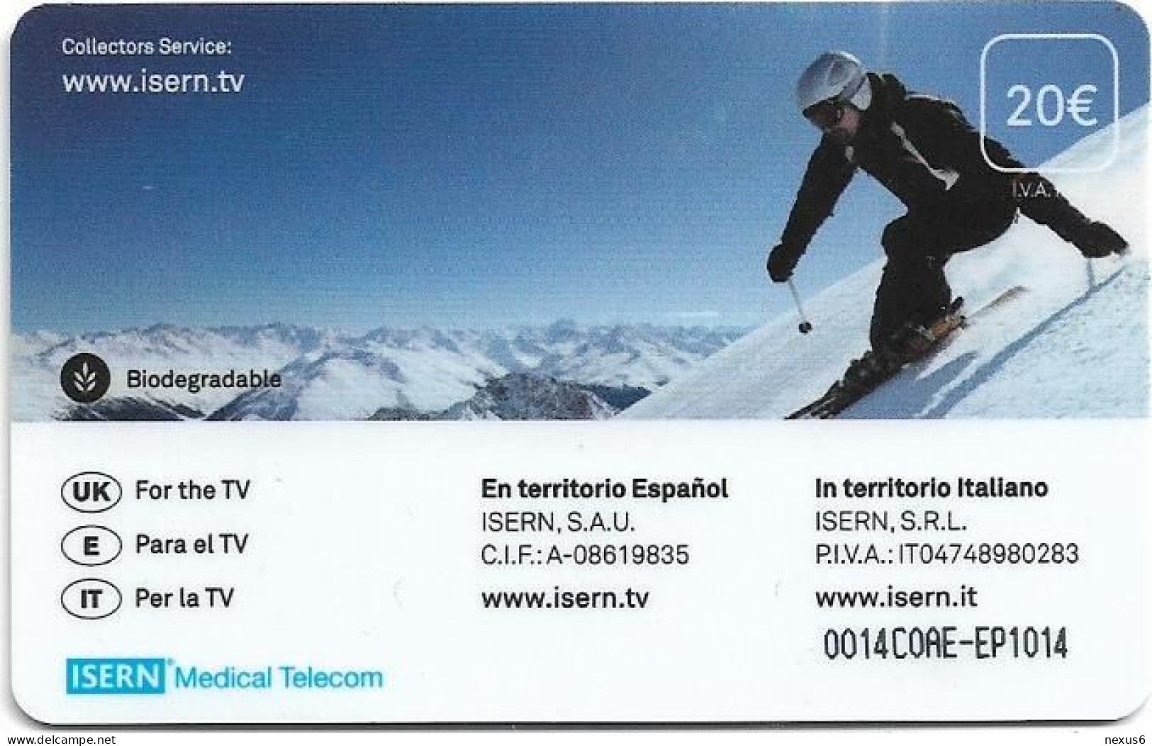 Spain - ISERN Medical - Deportes #8, Ski & Sky, 20€, 10.2014, 20.000ex, Used - Sonstige & Ohne Zuordnung