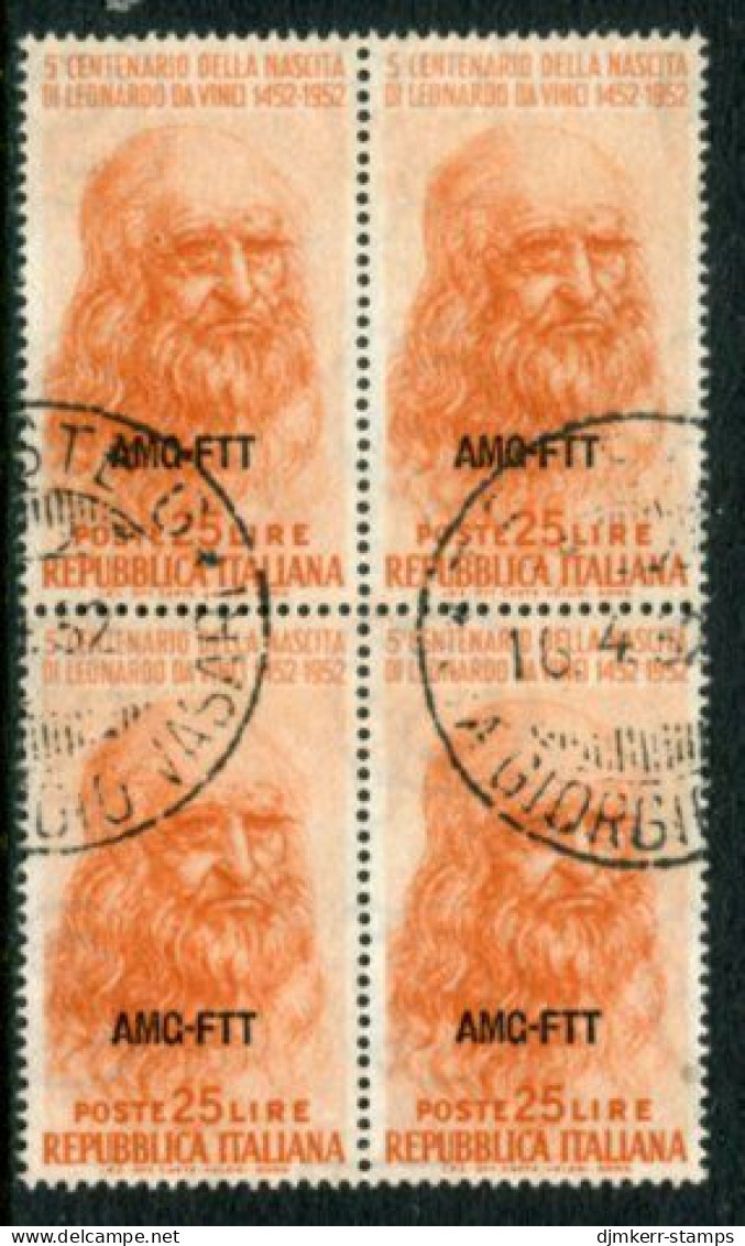 TRIESTE ZONE A 1952 Leonardo Da Vinci Quincentenary.block Of 4 Used  Michel 177 - Usati