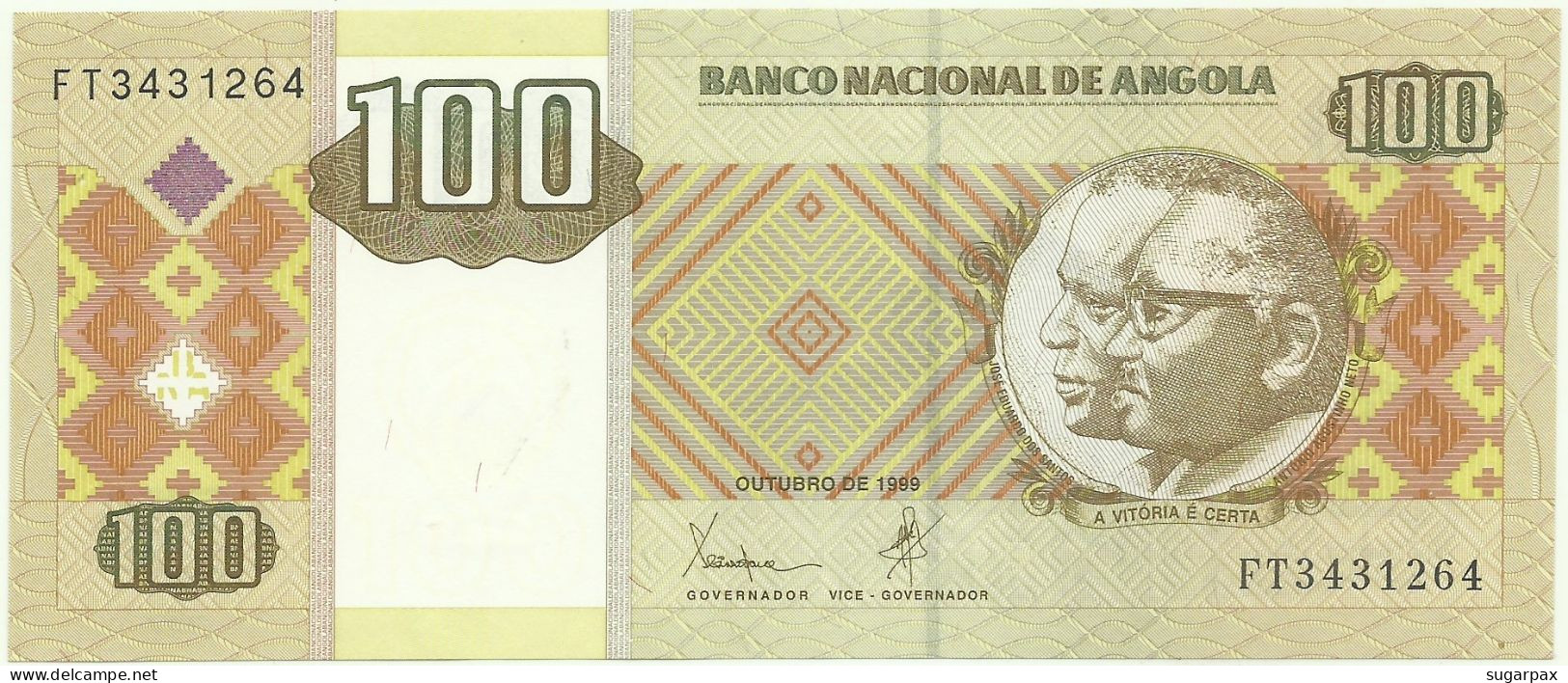 Angola - 100 Kwanzas - 10.1999 - Pick: 147.a - Serie FT - AUnc. - Eduardo Dos Santos E Agostinho Neto - Angola