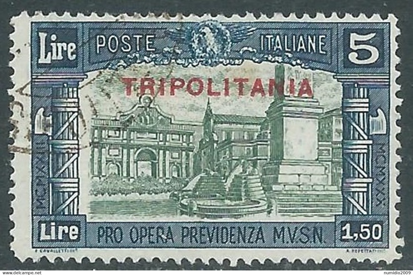 1930 TRIPOLITANIA USATO MILIZIA 5 LIRE - RA8-5 - Tripolitania