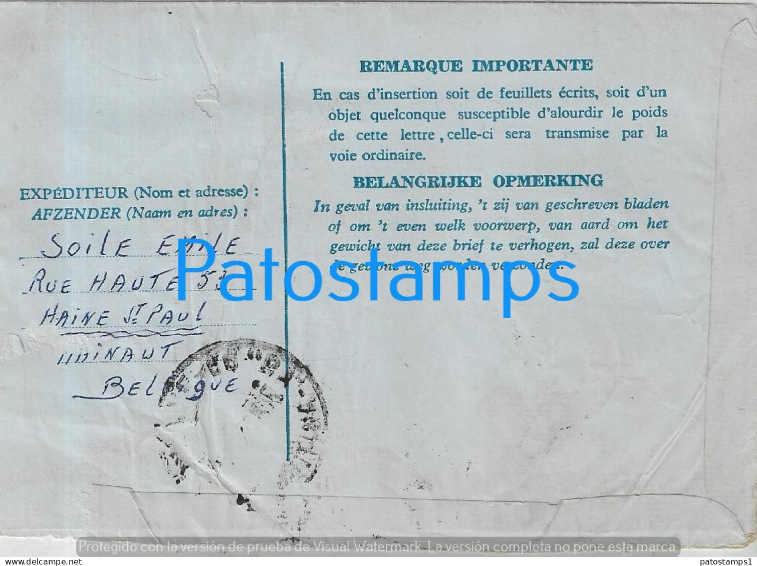 221489 BELGIUM COVER AEROGRAMME YEAR 1957 CIRCULATED TO ARGENTINA POSTAL STATIONERY C/ POSTAGE ADDITIONAL NO POSTCARD - Andere & Zonder Classificatie