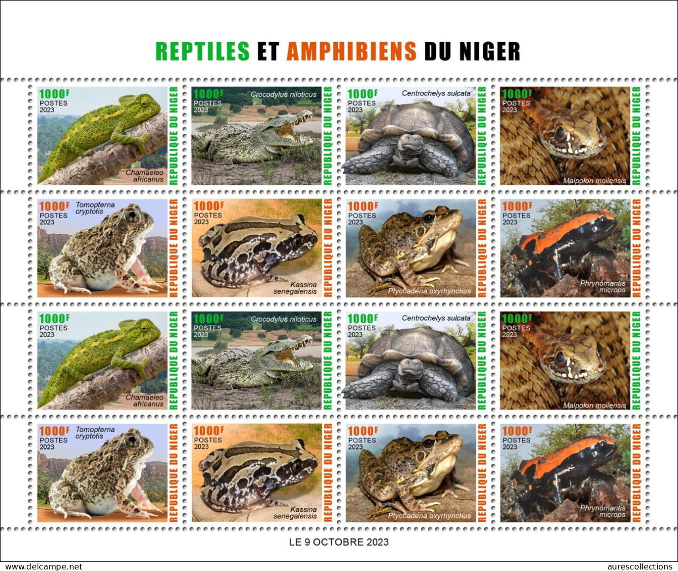 NIGER 2023 SHEET 16V - FROGS FROG TURTLE TURTLES SNAKES SNAKE CROCODILES CHEMELEONS - AMPHIBIANS & REPTILES -  MNH - Grenouilles