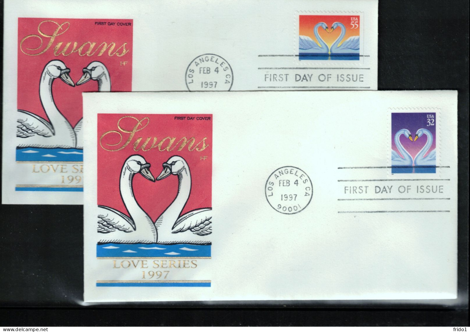 USA  1997 Swans - Love Series 2x FDC - Schwäne