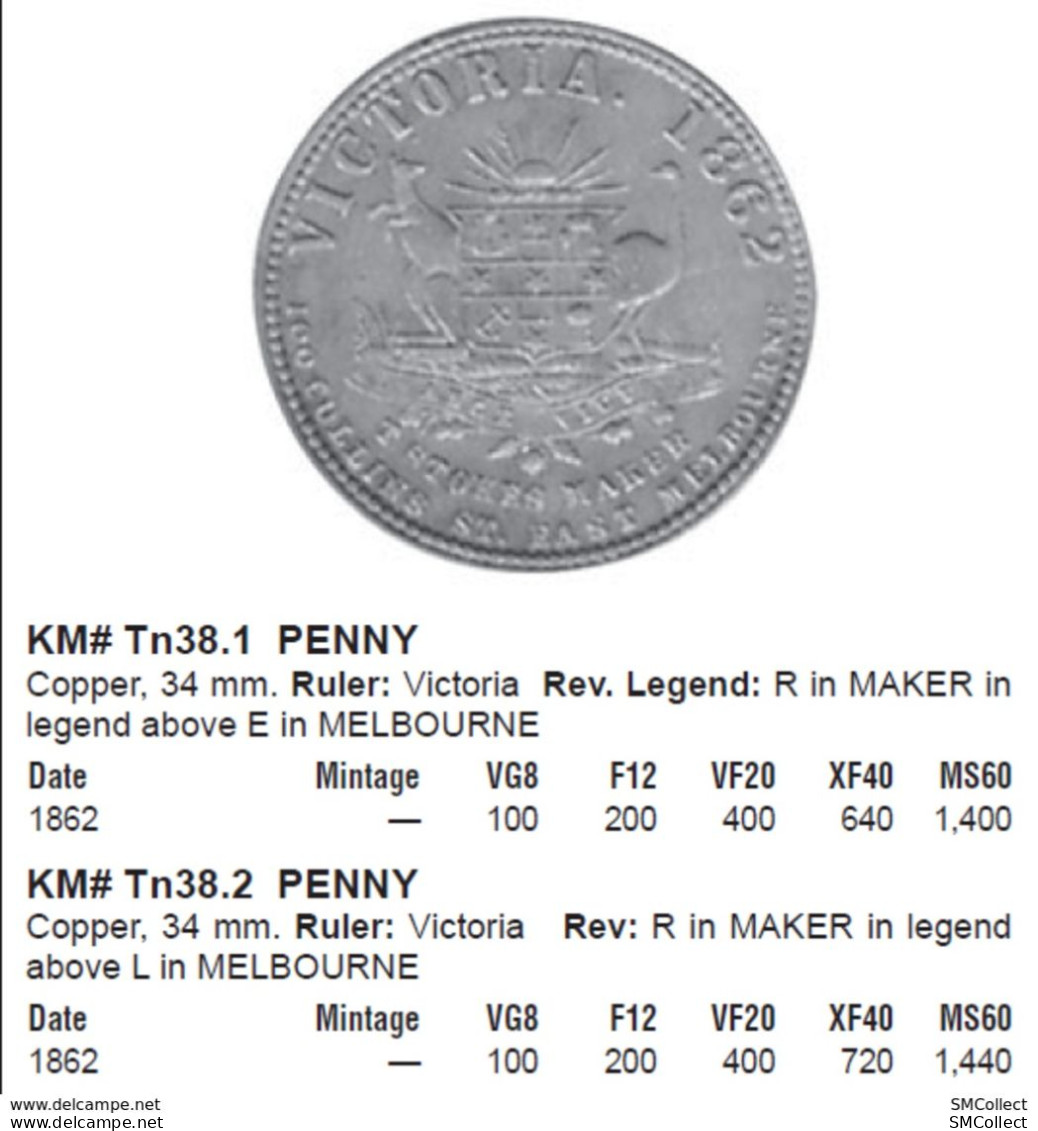 Australie. Victoria, South Yarra. Penny Thomas H. Cope 1862 (KM #Tn38.1) - Victoria