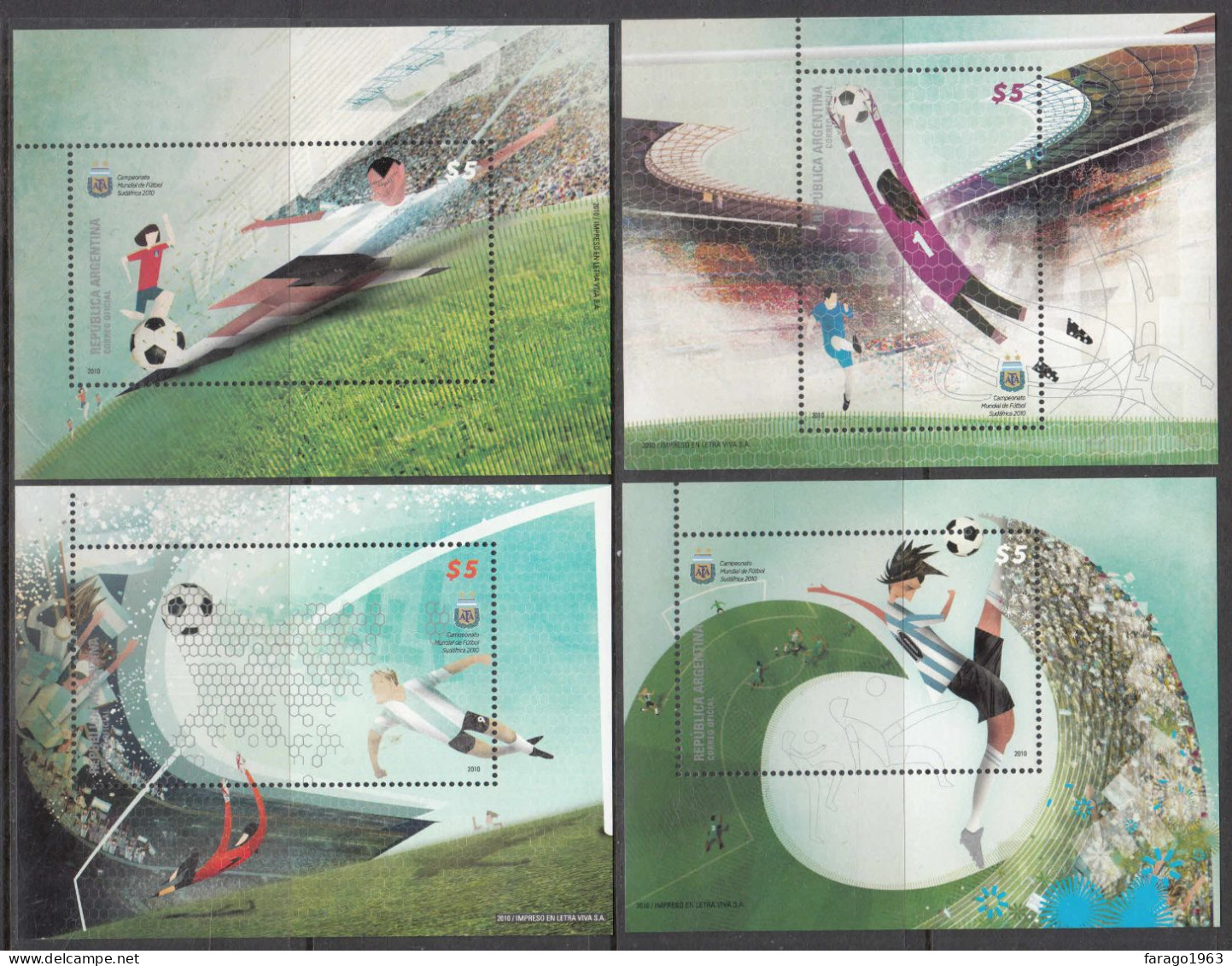 2010 Argentina World Cup Football Complete Set Of 4 Souvenir Sheets MNH - Nuevos