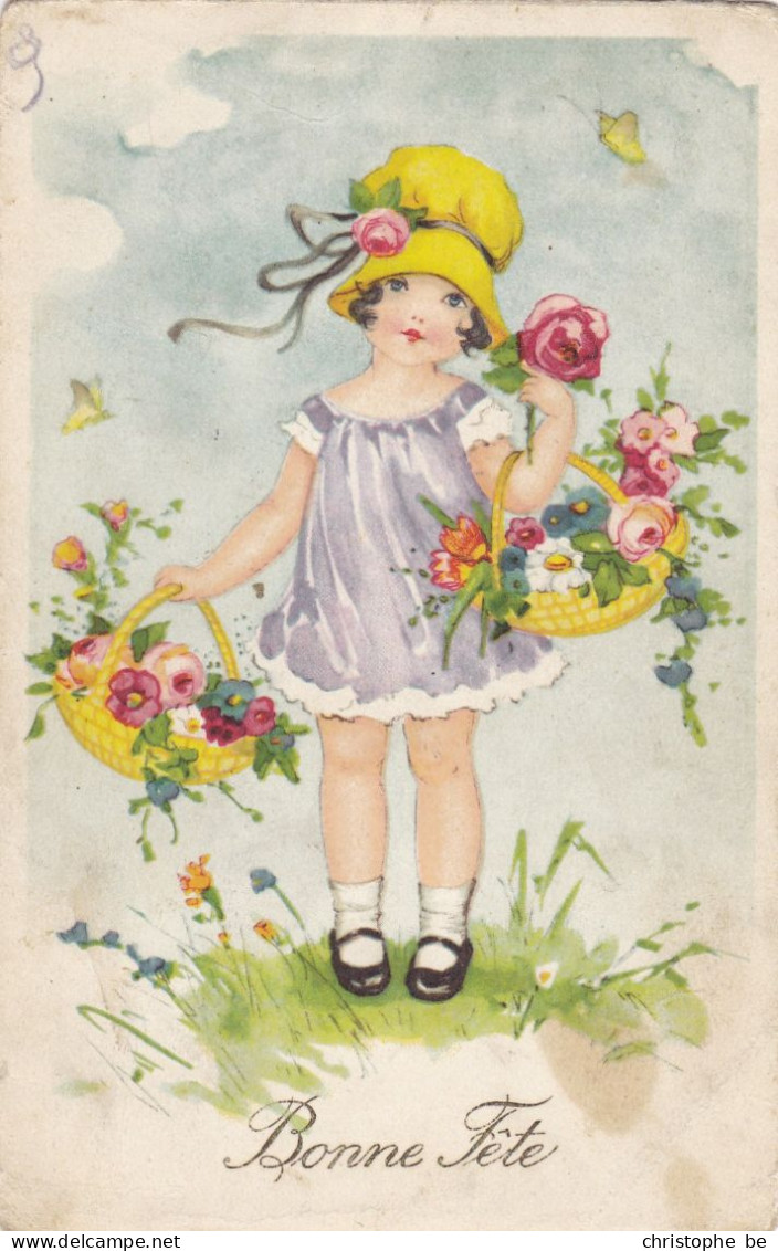 Bonne Fête, Little Girl With Flowers (pk86773) - Petersen, Hannes