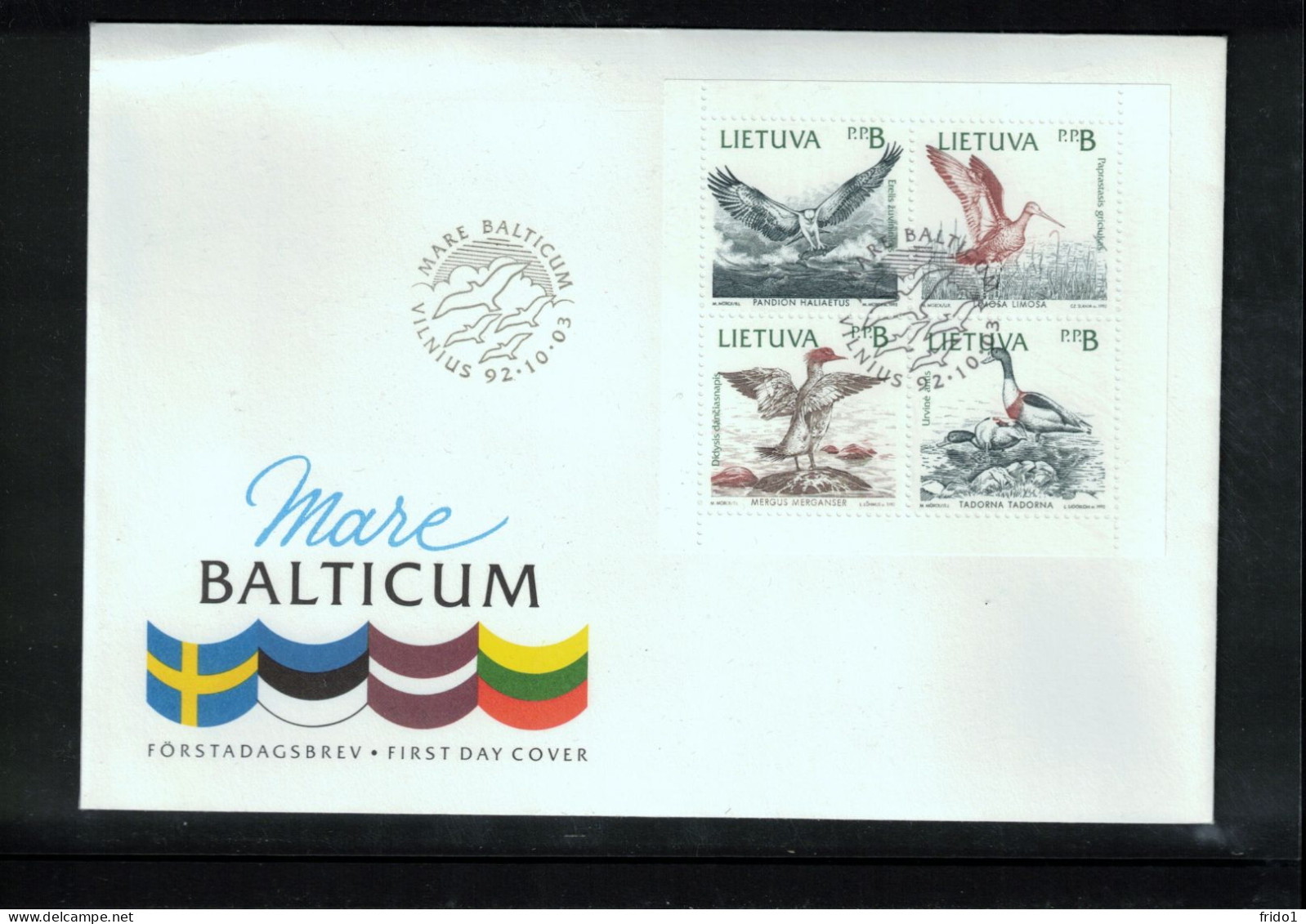 Lithuania 1992 Birds Block FDC - Albatros & Stormvogels