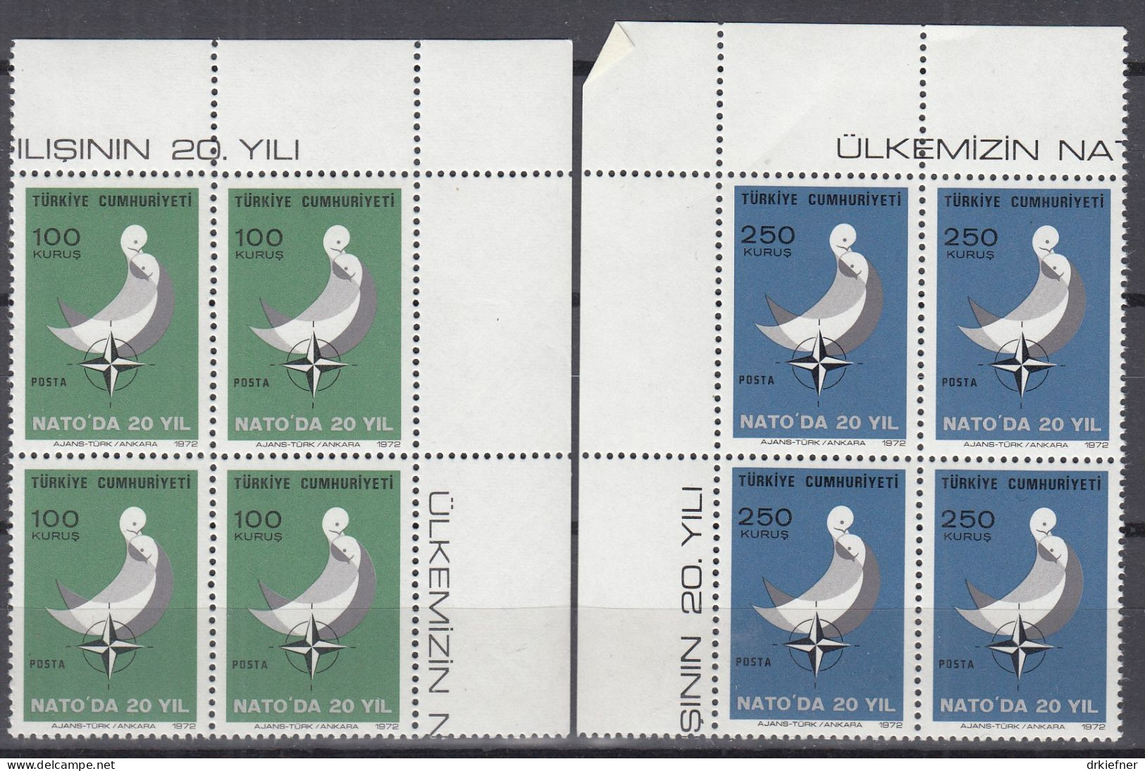 TÜRKEI  2250-2251, 4erBlock, Postfrisch **, 20 Jahre Mitgliedschaft In Der NATO, 1972 - Unused Stamps