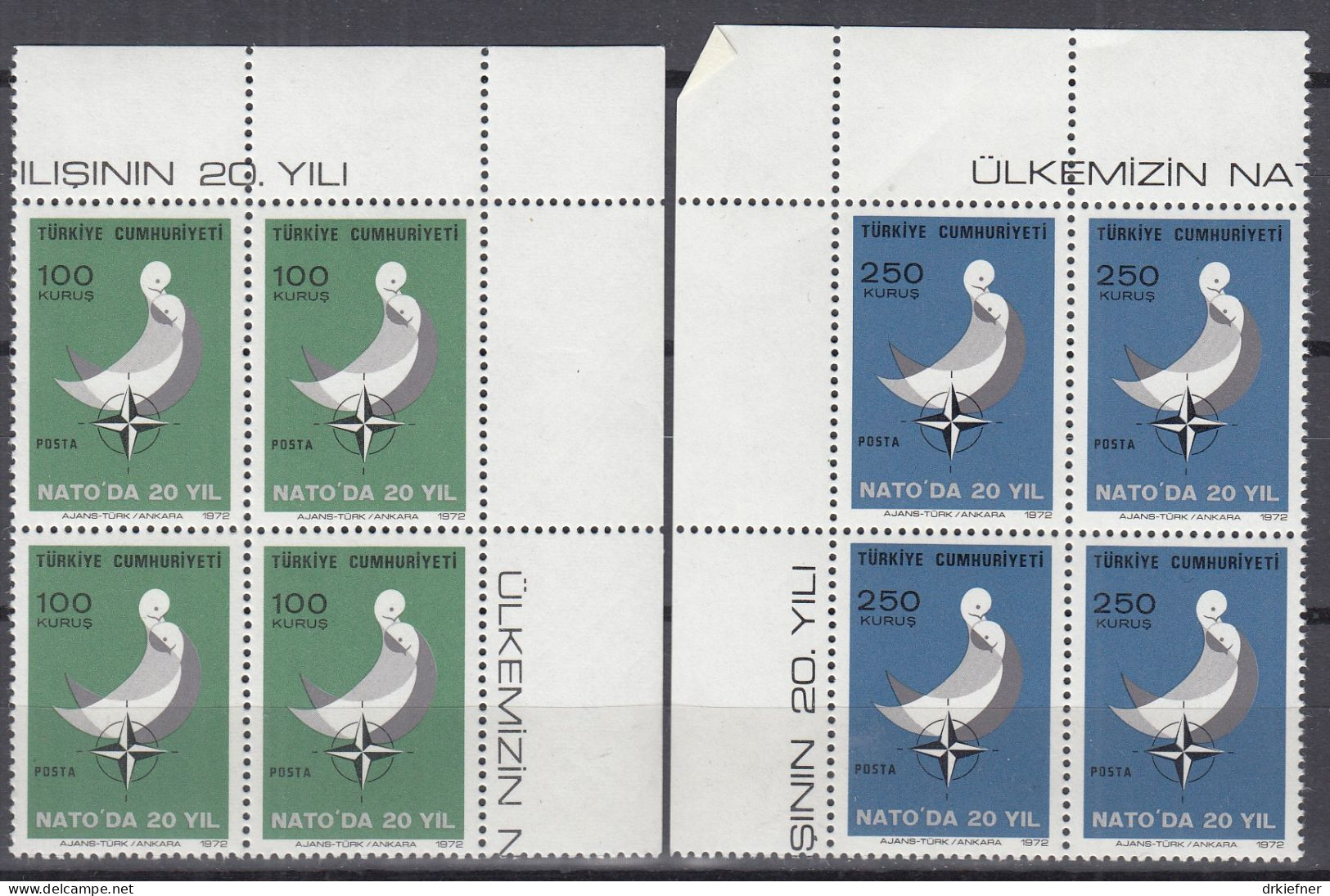 TÜRKEI  2250-2251, 4erBlock, Postfrisch **, 20 Jahre Mitgliedschaft In Der NATO, 1972 - Neufs