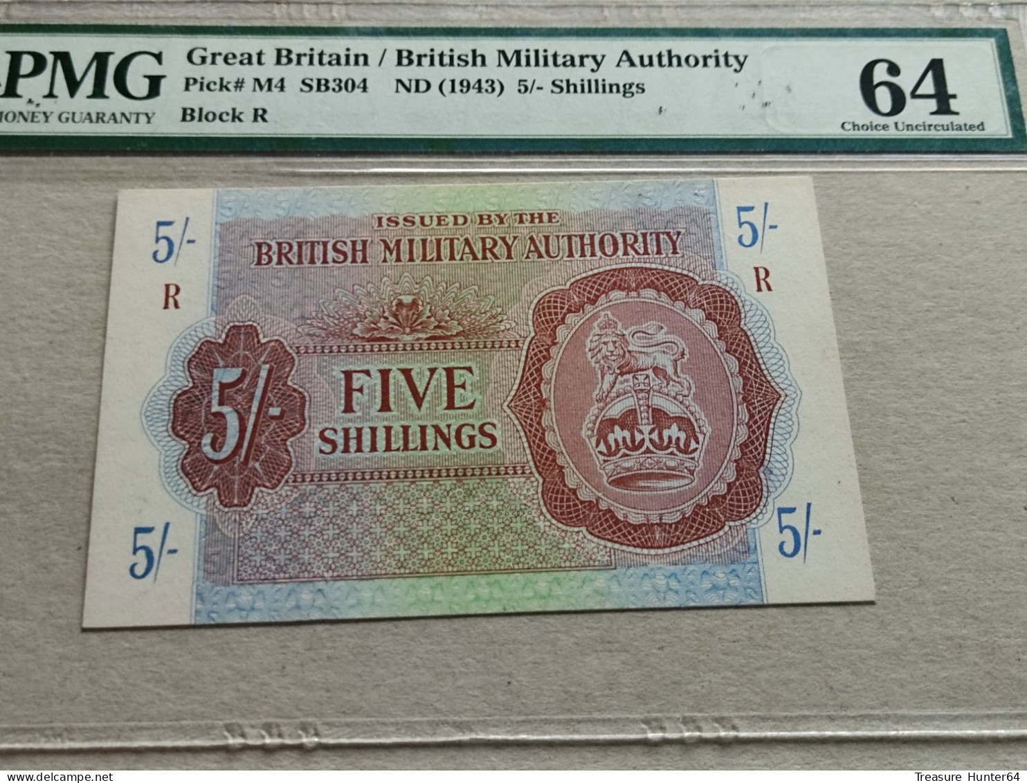 Greece, Great Britain, 5 Shillings, 1943, British Military Authority Banknote, Block R - Grèce
