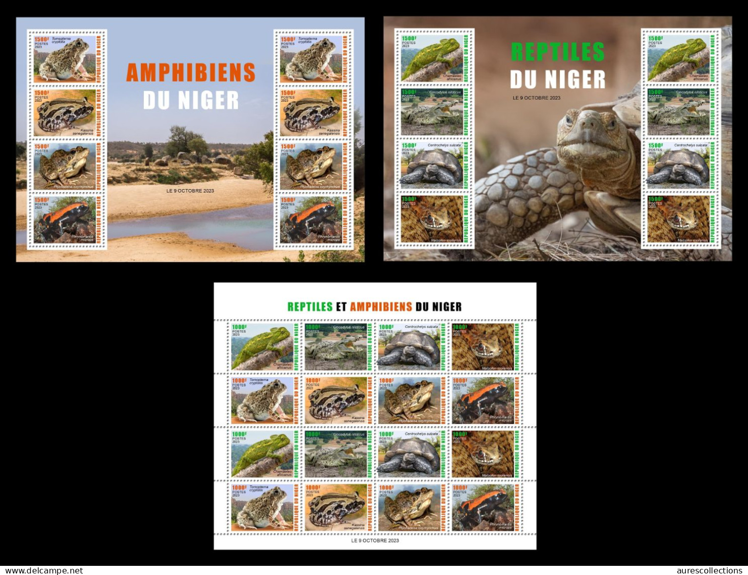 NIGER 2023 PACK OF 3 SHEET - FROGS FROG TURTLE TURTLES SNAKES SNAKE CROCODILES CHEMELEONS - AMPHIBIANS & REPTILES - MNH - Grenouilles