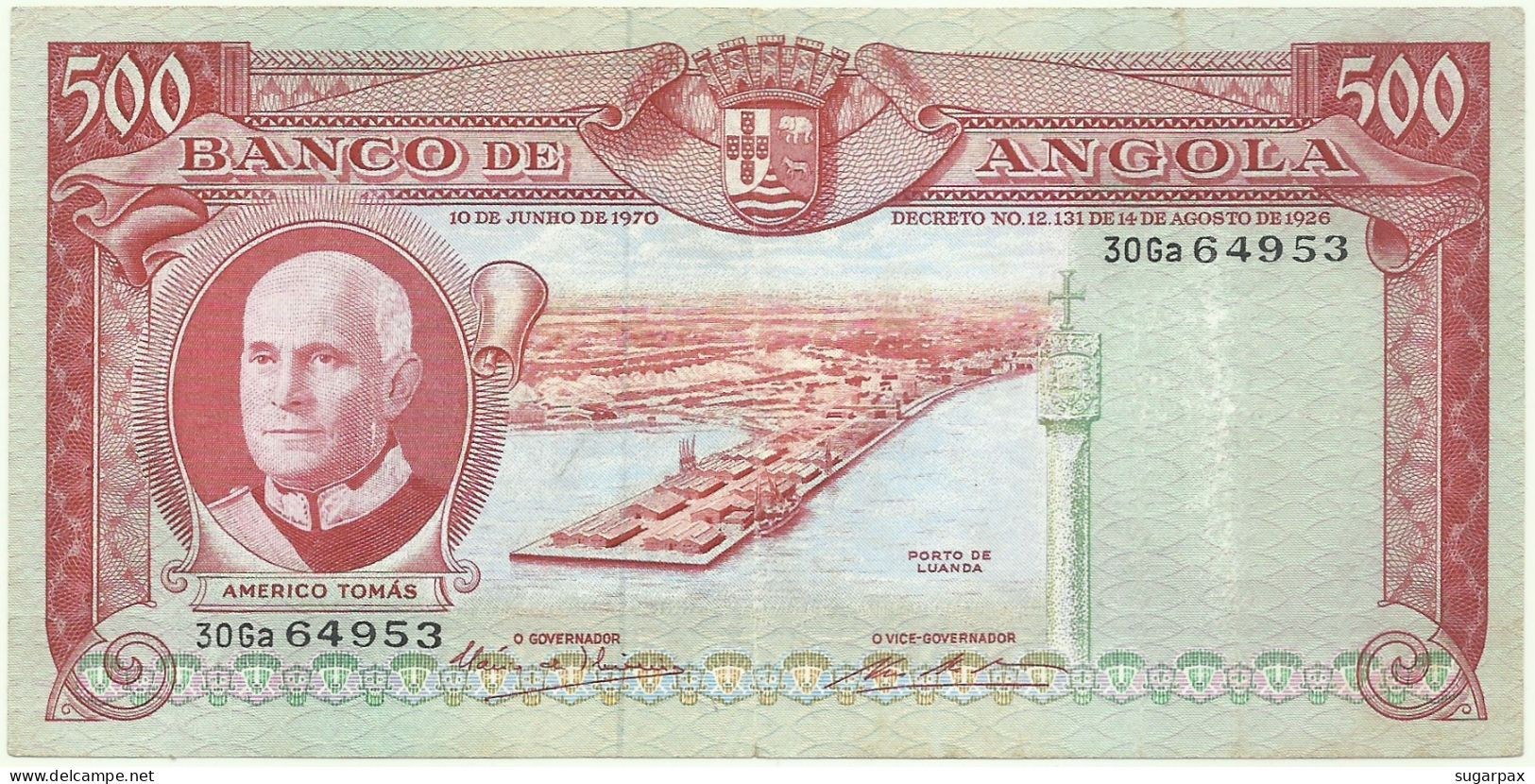 Angola - 500 Escudos - 10.06.1970 - Pick 97 - Série 30 Ga - Américo Tomás - PORTUGAL - Angola