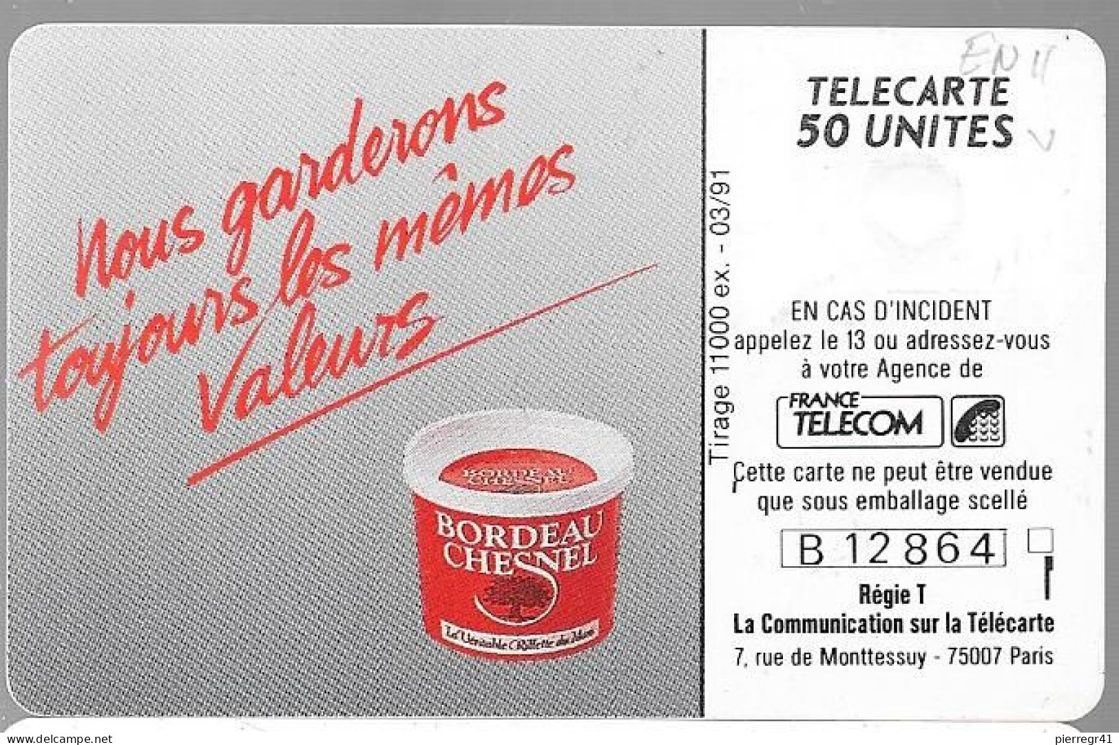 CARTE-PUCE-PRIVEE-PUBLIC-50U-EN11-GemA-03/91-BORDEAU -R° Mat--V°B12864-Utilisé-TBE/RARE - 50 Units