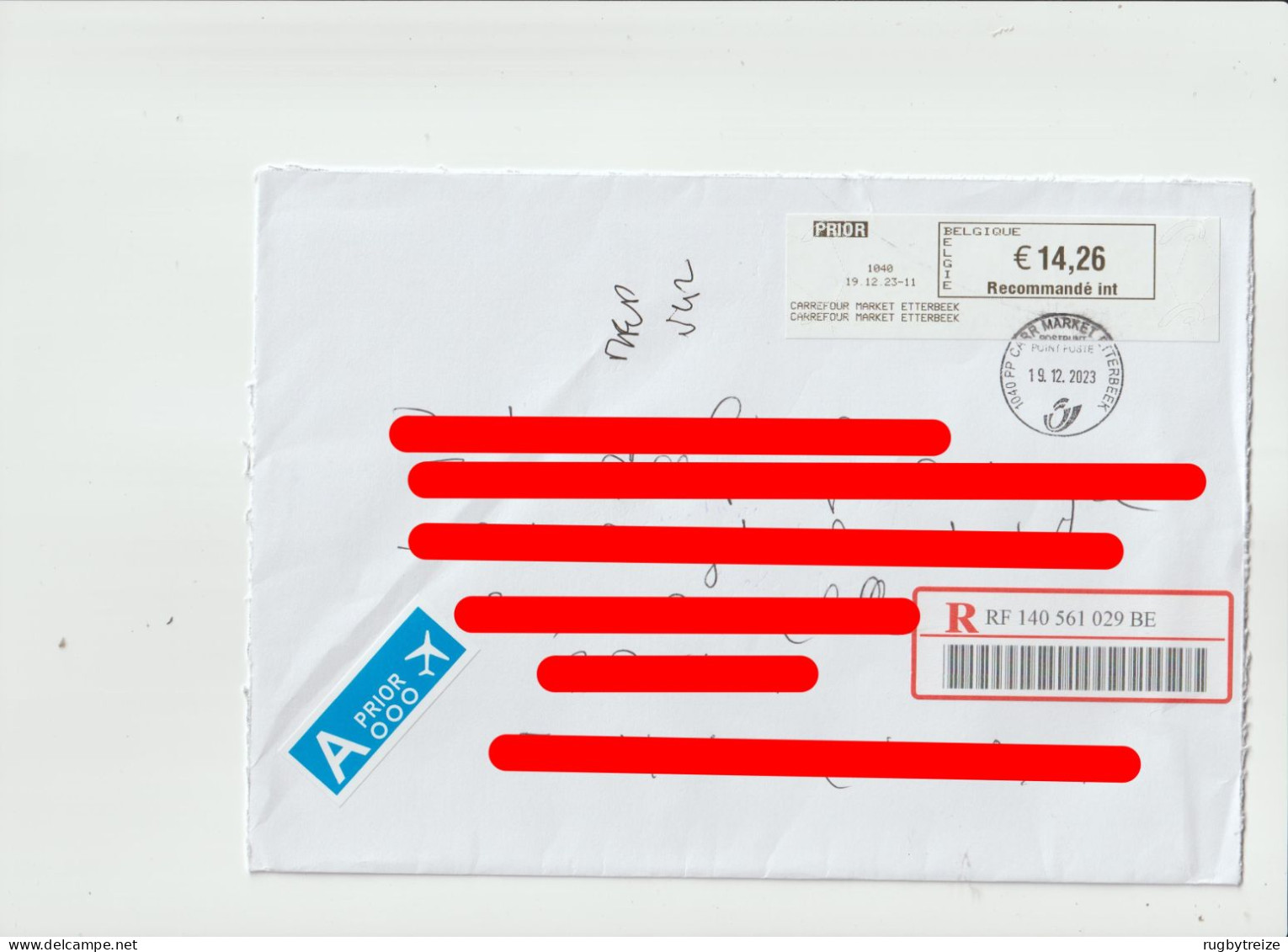 7401 Lettre Cover BELGIQUE BELGIE Carrefour Market ETTERBEEK CODE BARRE Recommandé Registered - Storia Postale