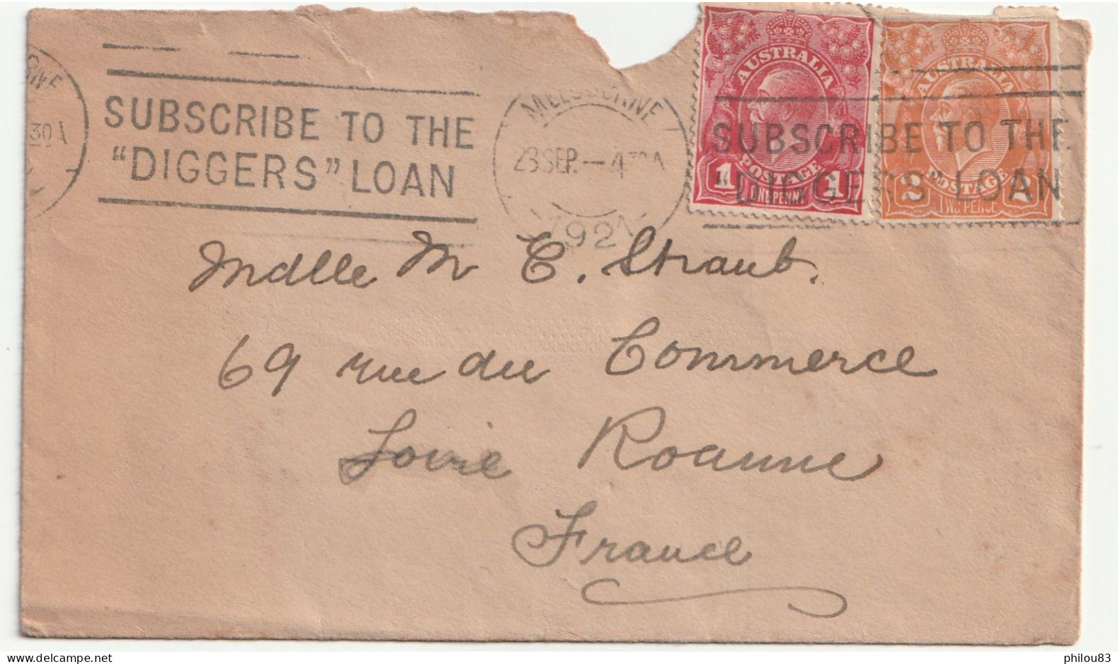 AUSTRALIAN YT20 YT25 Affranchissement 1921 MELBOURNE Pour Roanne FRANCE - Lettres & Documents