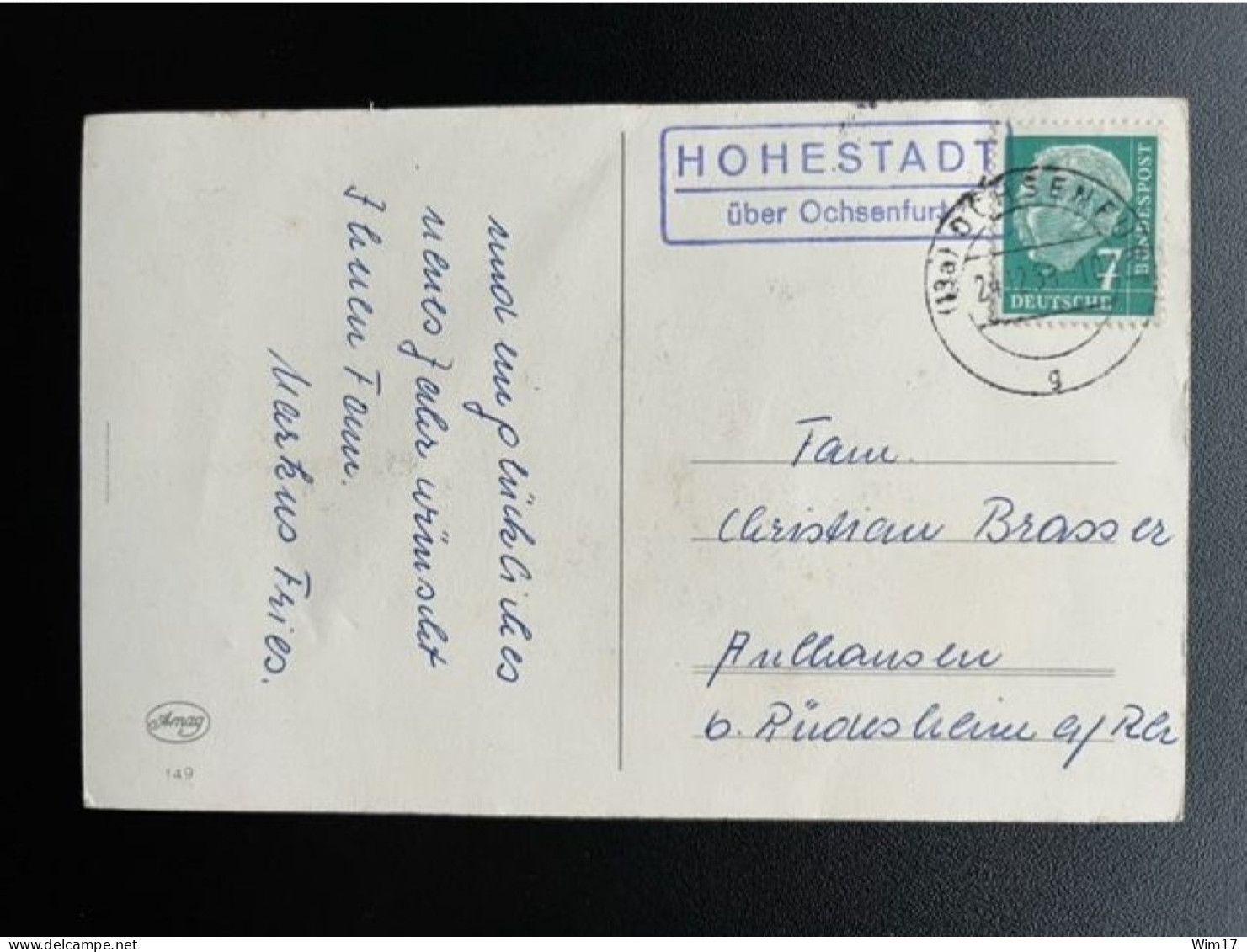 GERMANY 1958? POSTCARD OCHSENFURT TO AULHAUSEN 24-12-1958? DUITSLAND DEUTSCHLAND HOHESTADT UBER - Geïllustreerde Postkaarten - Gebruikt