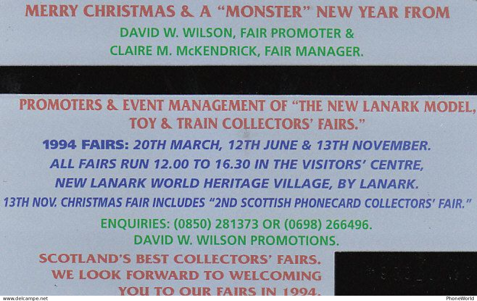 UK, BT 1993, L&G 308G, Scottish Phonecard Collectors Fair, Christmas, Santa & Loch Ness, 500ex - BT Private Issues