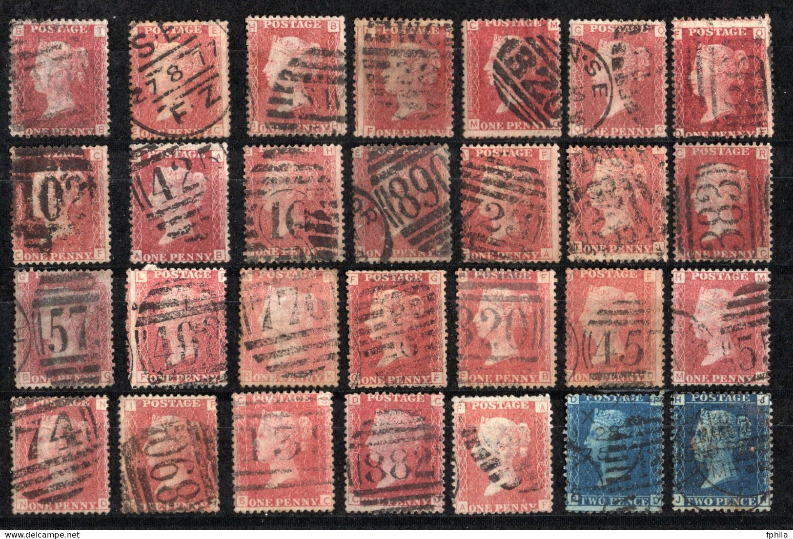 1858 GREAT BRITAIN 1P. RED And 2P. BLUE 28x Stamps MICHEL: 16-17 USED - Oblitérés