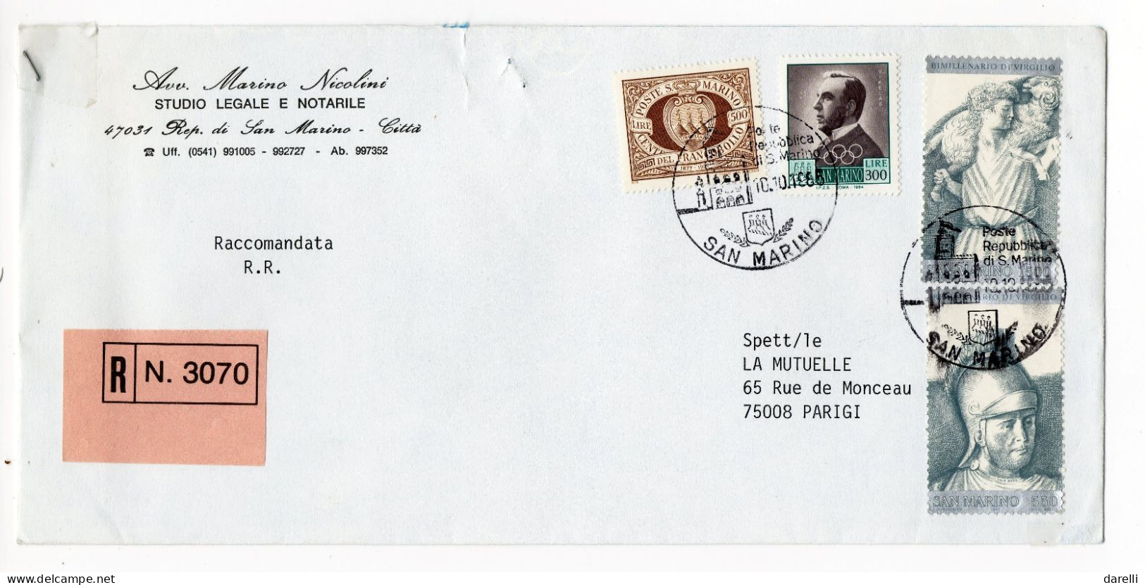 Saint Marin - Lettre Recommandée De 1986 De San Marin Pour Paris - GF - Covers & Documents