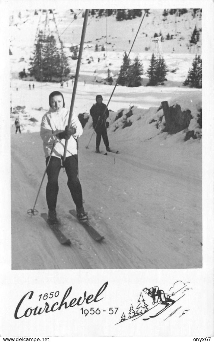 Carte Photo Montage COURCHEVEL-1850 (73-Savoie) SKI-SPORT HIVER-Femme En Téléski-1956-1957 - Courchevel