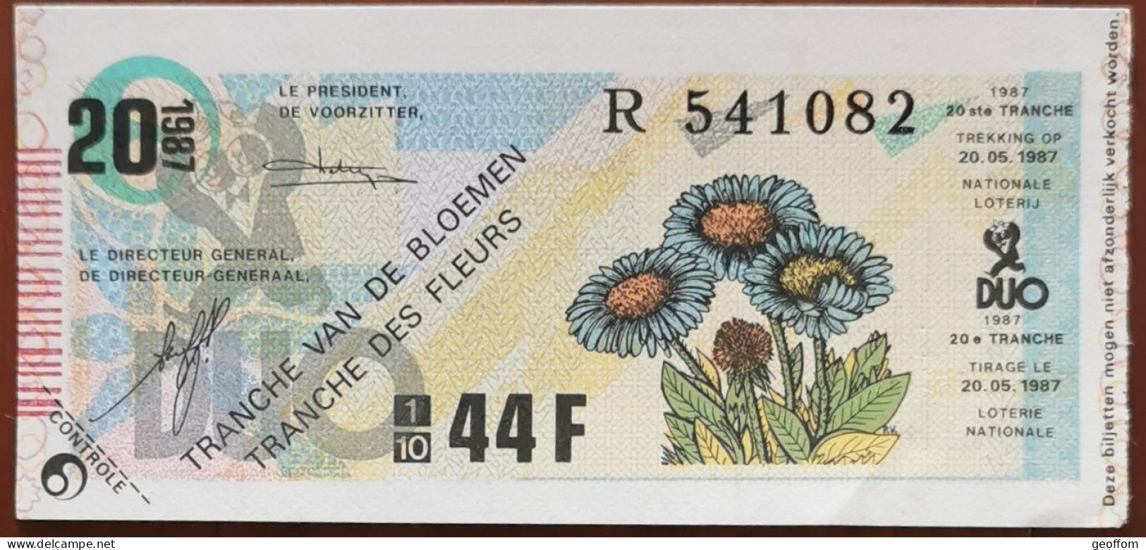 Billet De Loterie Nationale Belgique 1987 20e Tranche Des Fleurs - 20-5-1987 - Billetes De Lotería