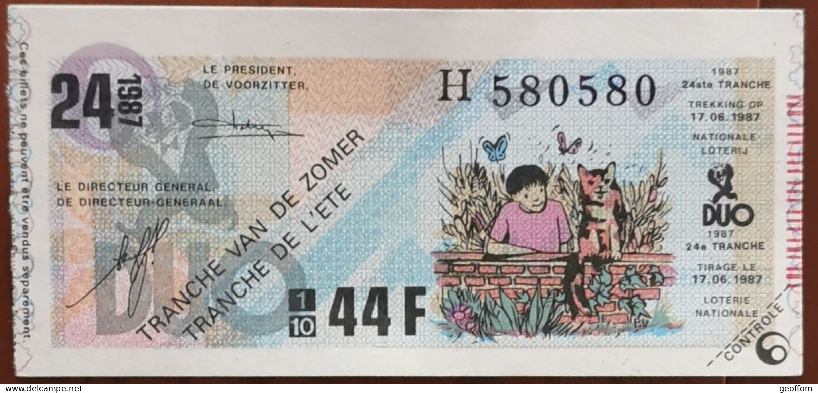 Billet De Loterie Nationale Belgique 1987 24e Tranche De L'Eté - 17-6-1987 - Billetes De Lotería