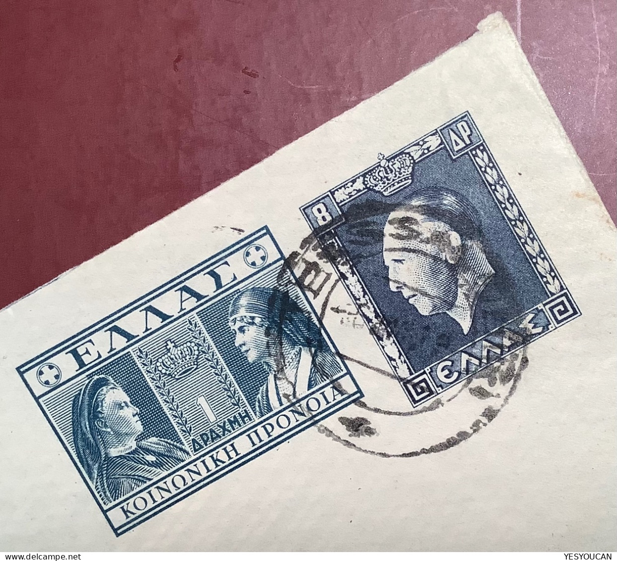 Greece 1939 1dr+8dr Postal Stationery Envelope Mi. U5 Censored Thessaloniki>E.Corboz, Chef Police Genève Suisse (WW2 - Enteros Postales