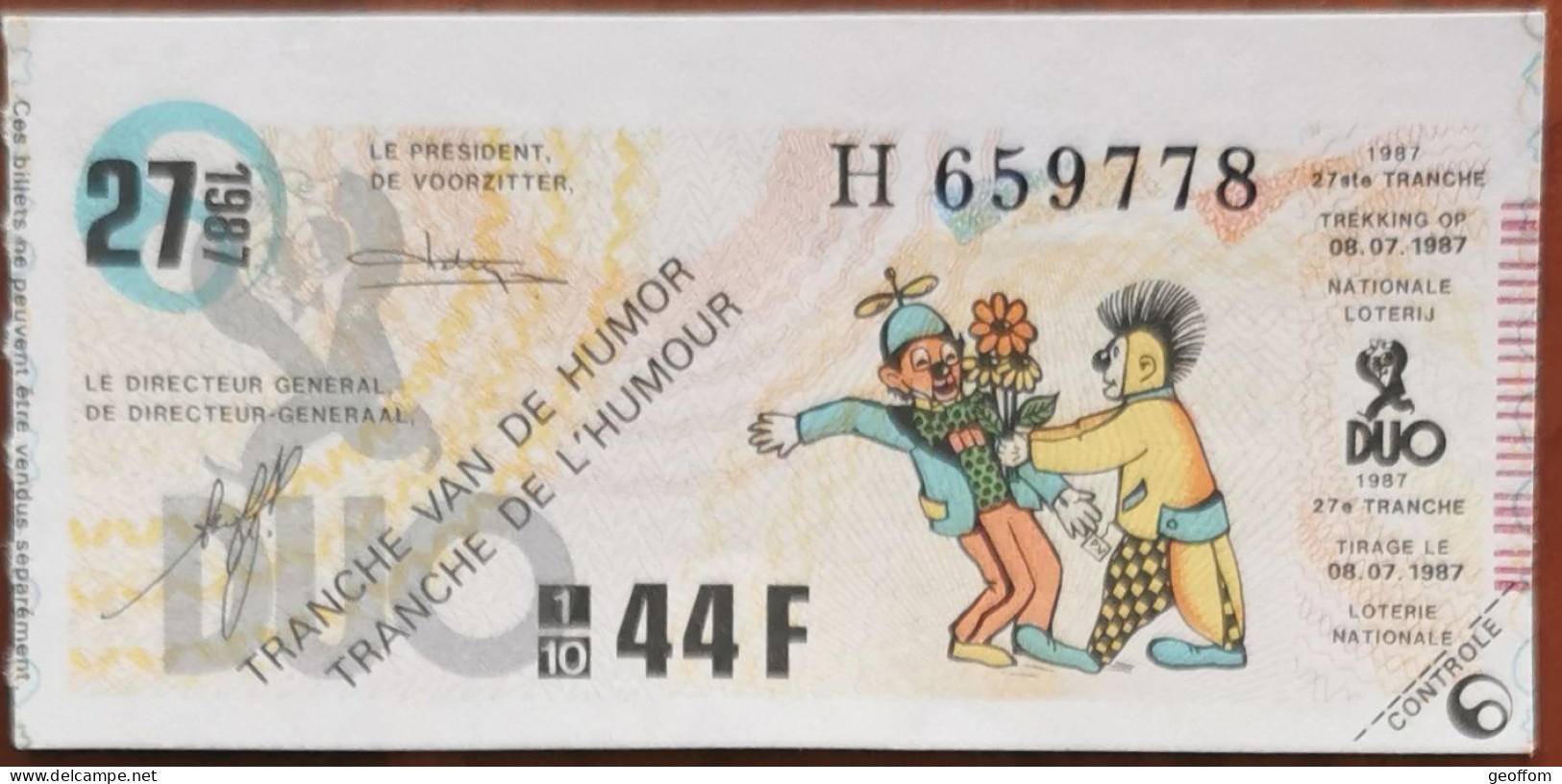 Billet De Loterie Nationale Belgique 1987 27e Tranche De L'Humour - 8-7-1987 - Billetes De Lotería