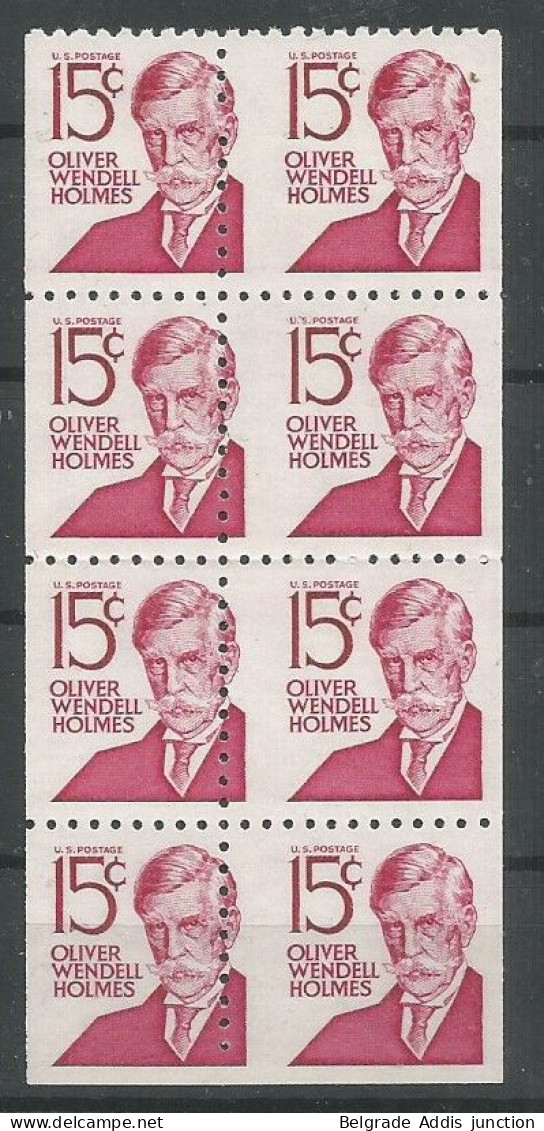 United States USA Scott # 1288B Block Of 8 From Booklet Pane MISPERFORATED 1965/78 Shifted Perforation - Variedades, Errores & Curiosidades