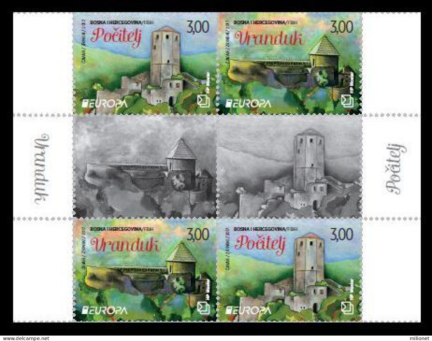 SALE!!! BOSNIA HERZEGOVINA BOSNIE BOSNIEN CROAT POST MOSTAR 2017 EUROPA CEPT CASTLES 4 Stamps + 2 Vignettes Gutter ** - 2017