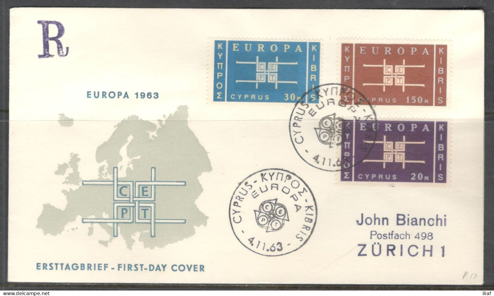 Cyprus. FDC Sc. 229-231.   Europa CEPT Issue 1963.  FDC Cancellation On FDC Envelope - Cartas