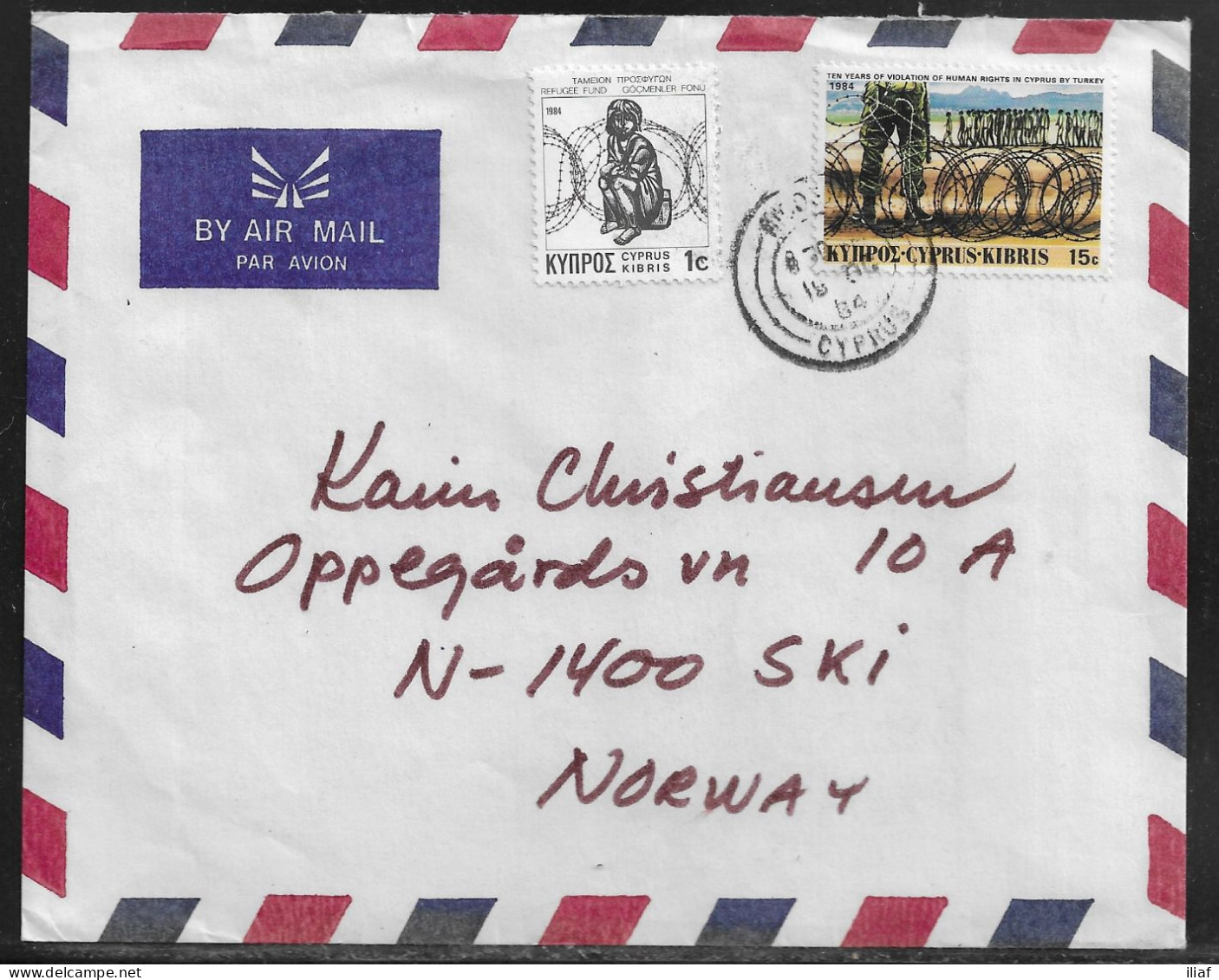 Cyprus. Stamps Sc. RA3 And 631 On Airmail Letter, Sent From Nicosia At 16.08.84 To Norway - Lettres & Documents