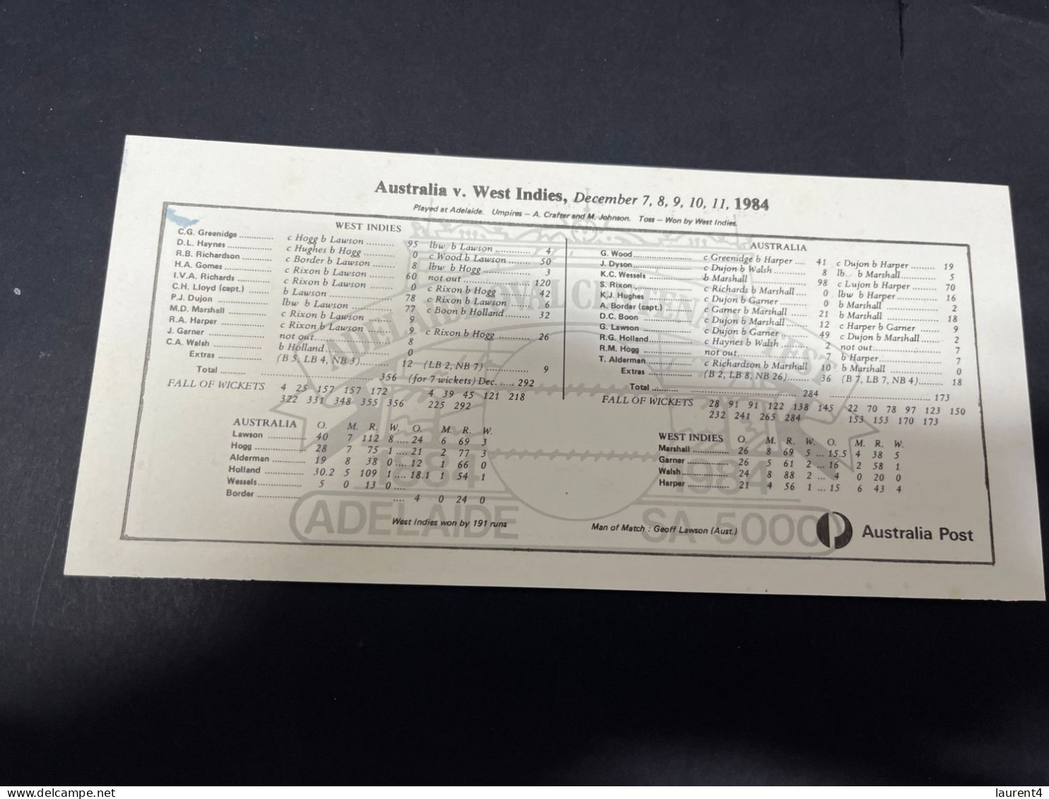 4-1-2024 (4 W 17) 1984 - Australia - Cricket Centenary Test (2 Covers) 11 & 12 December + Info Sheet - Cricket