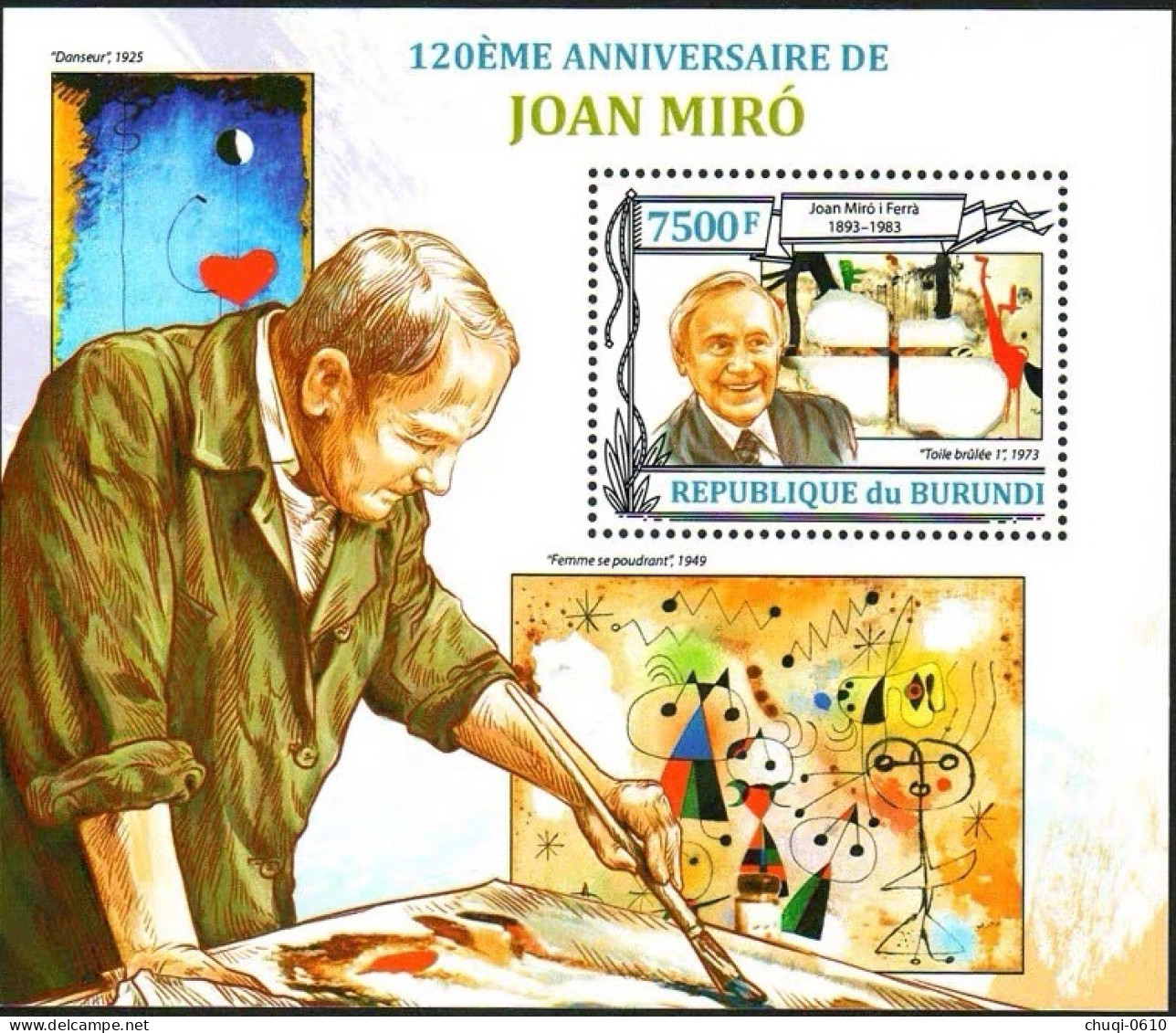 Burundi 2013 Painting By Surrealist Painter Juan Miro On The 120th Anniversary Of His Birth,MS MNH - Unused Stamps