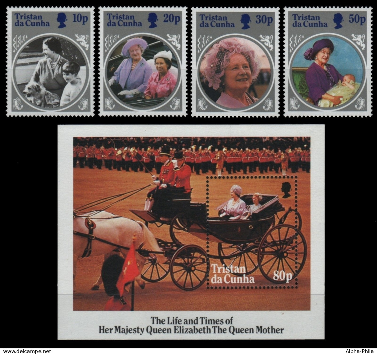 Tristan Da Cunha 1985 - Mi-Nr. 385-388 & Block 18 ** - MNH - Queen Mum - Tristan Da Cunha