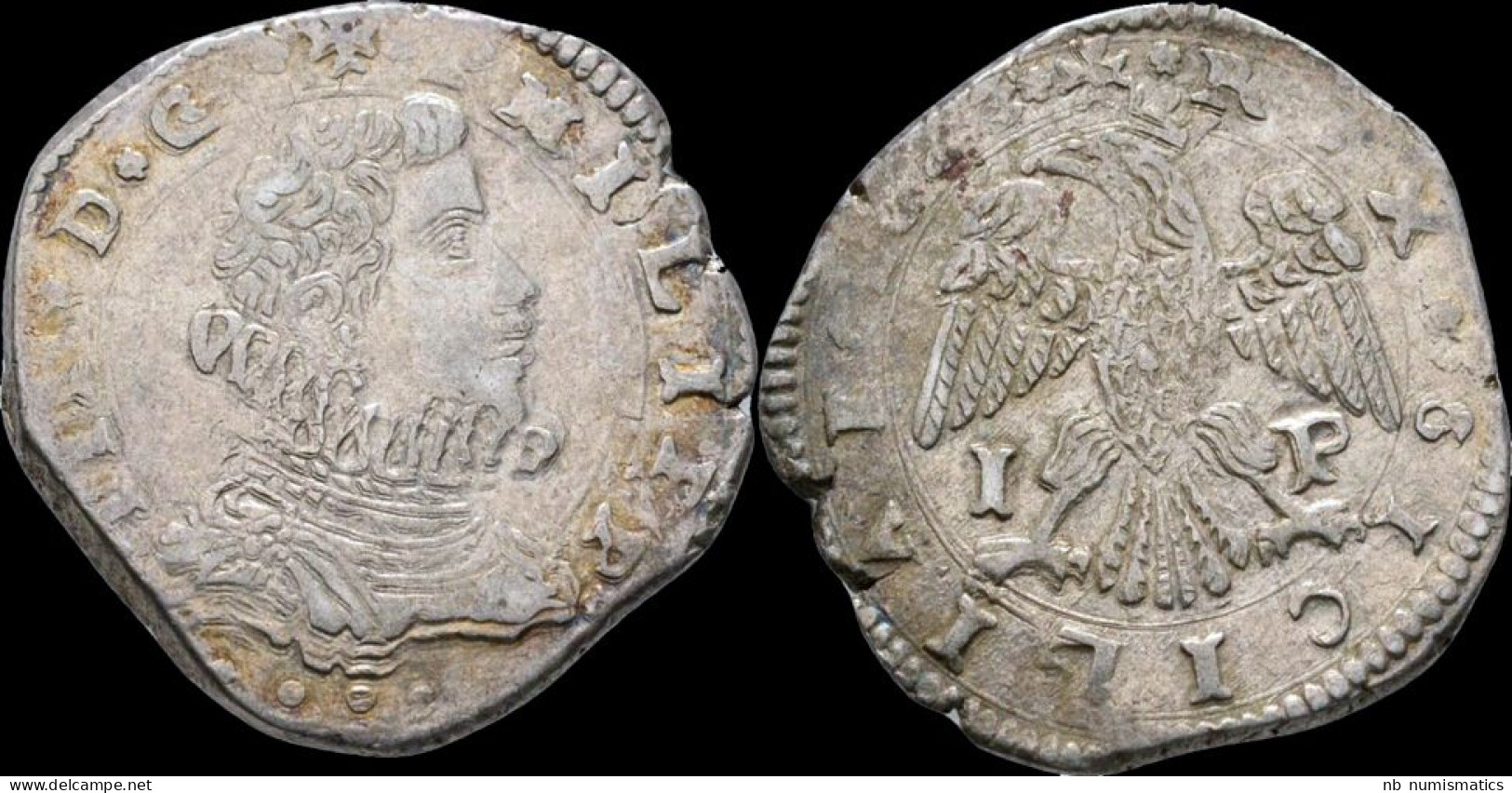 Italy Sicily Messina Philip IV Of Spain AR 4 Tari 1643 - Two Sicilia