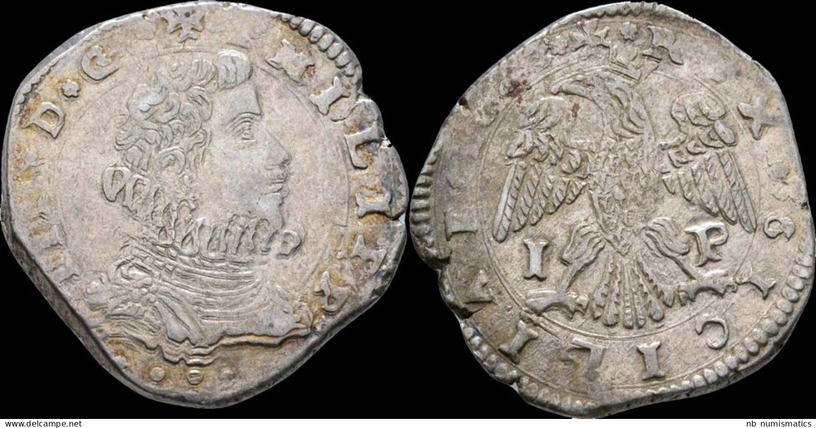 Italy Sicily Messina Philip IV Of Spain AR 4 Tari 1643 - Due Sicilie